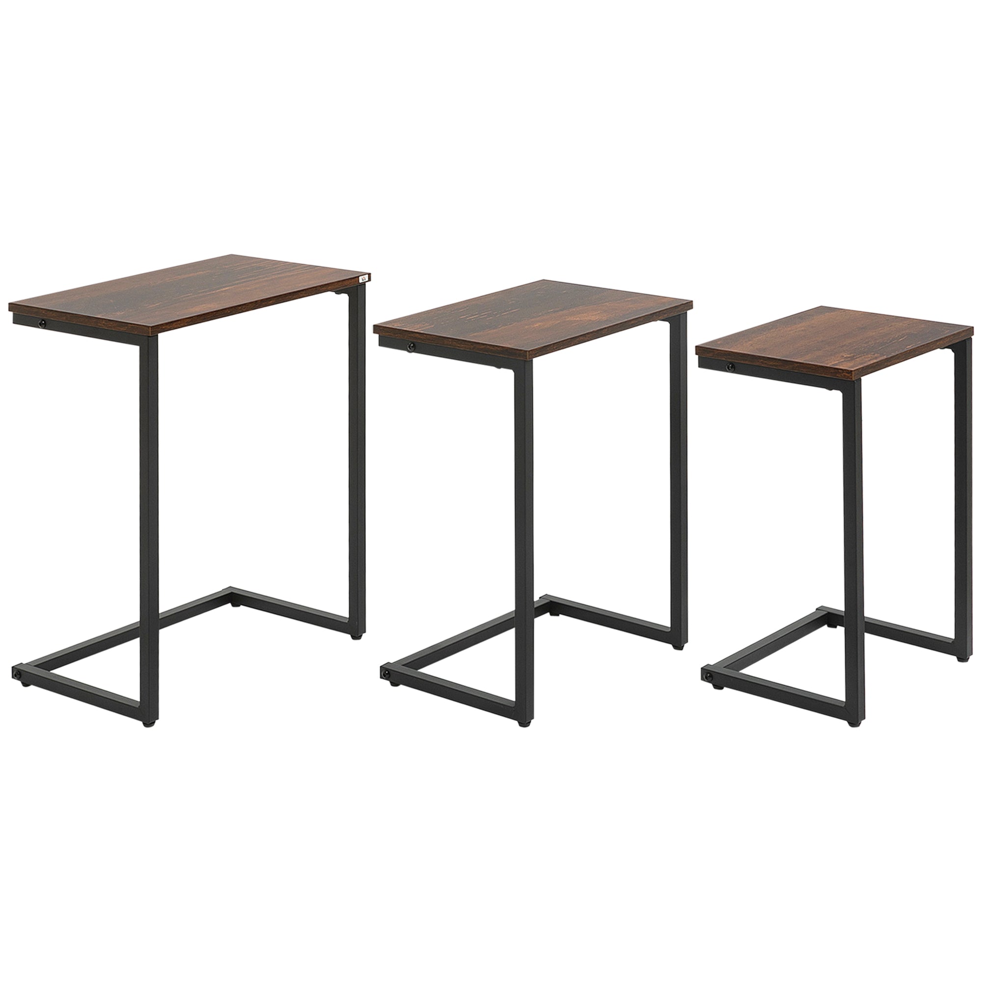 Indskudsborde, Sideborde, Sæt Med 3, Industrielt Design, Stålstel, Brun + Sort, 45 X 30 X 60 Cm Black Friday Aosom Tilbud