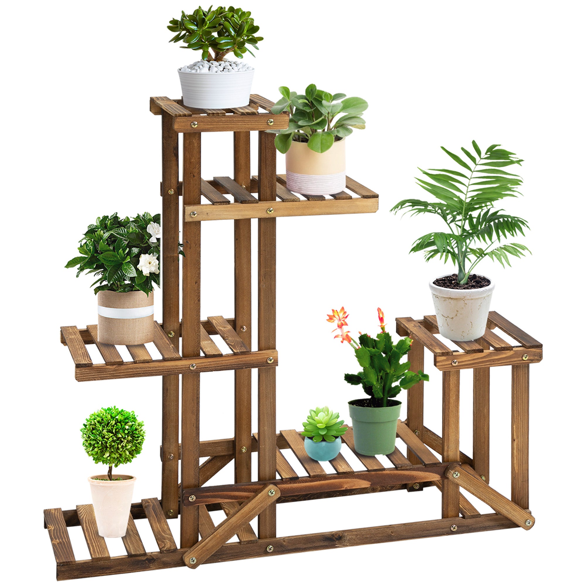 Blomsterstativ, Plantehylde, 6 Etager, Fire Etagers Blomsterreol, Blomsterstige, Massivt Træ, Forkullet, 98 X 28 X 96,5 Cm Black Friday Aosom Tilbud