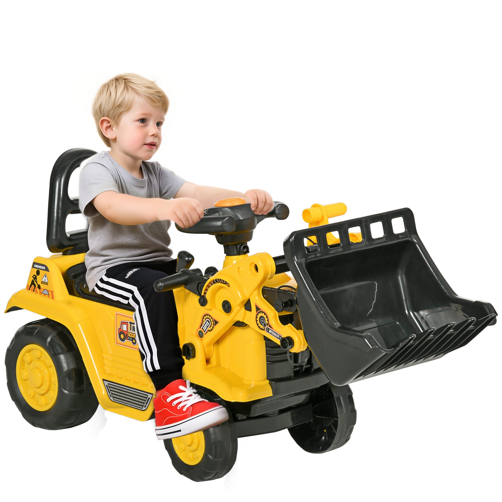 Børnetraktor Børnegravemaskine Med Horn Gravemaskine Med Køretøj Balancecykel Gul+sort 80 X 26,5 X 39 Cm Black Friday Aosom Tilbud