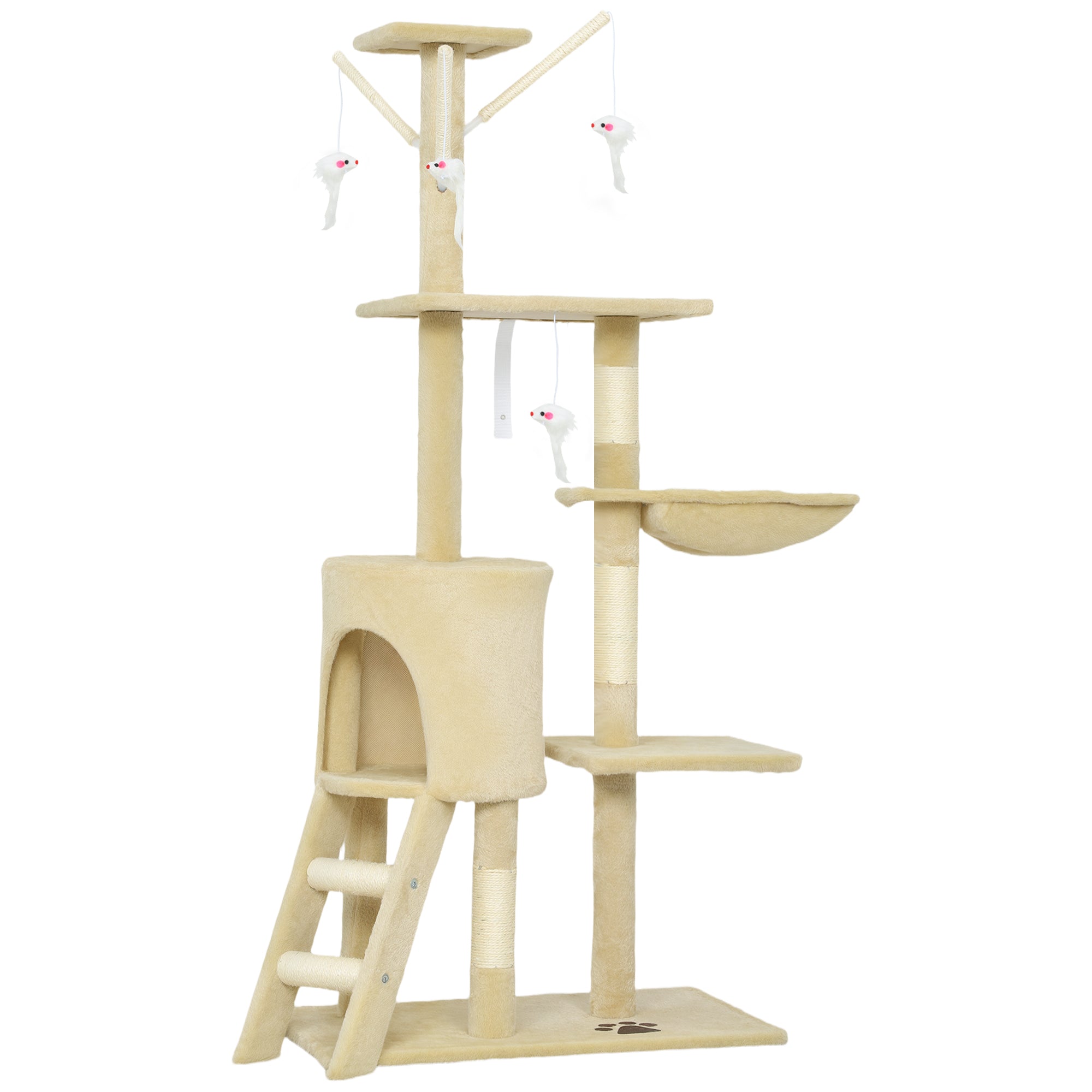 Kradsetræ Med Hule, 4 Legetøj, Sisalstolper, Stor Platform, Trappe, Til Katte Under 5 Kg, Beige Black Friday Aosom Tilbud
