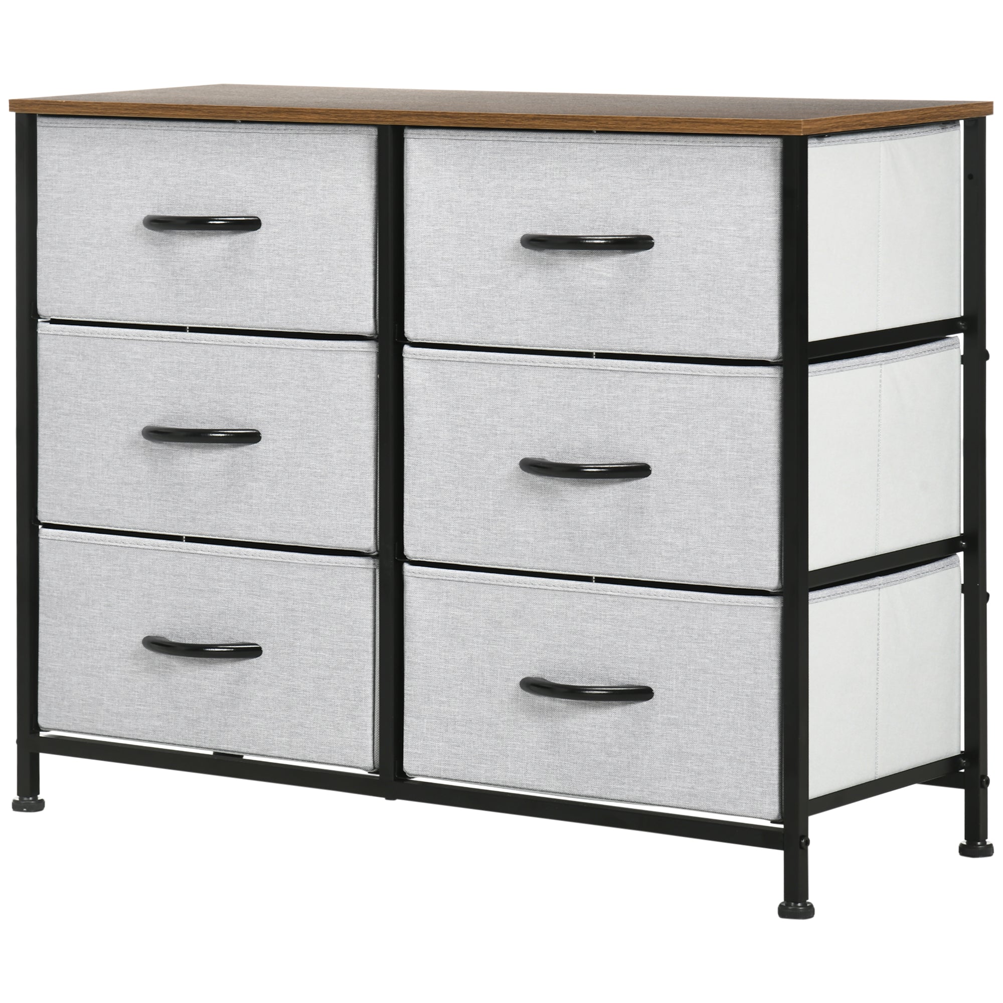 Kommode Skænk, 6 Skuffer, Stofskuffer, 80 Cm X 30 Cm X 62,5 Cm, Brun + Sort + Grå Black Friday Aosom Tilbud