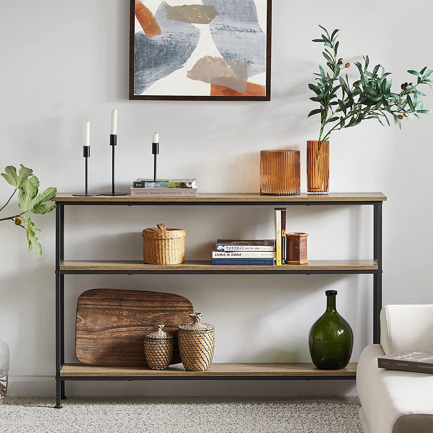 Smalt Konsolbord, 120x20x77 Cm, Brun Med Sort Black Friday Sobuy Tilbud