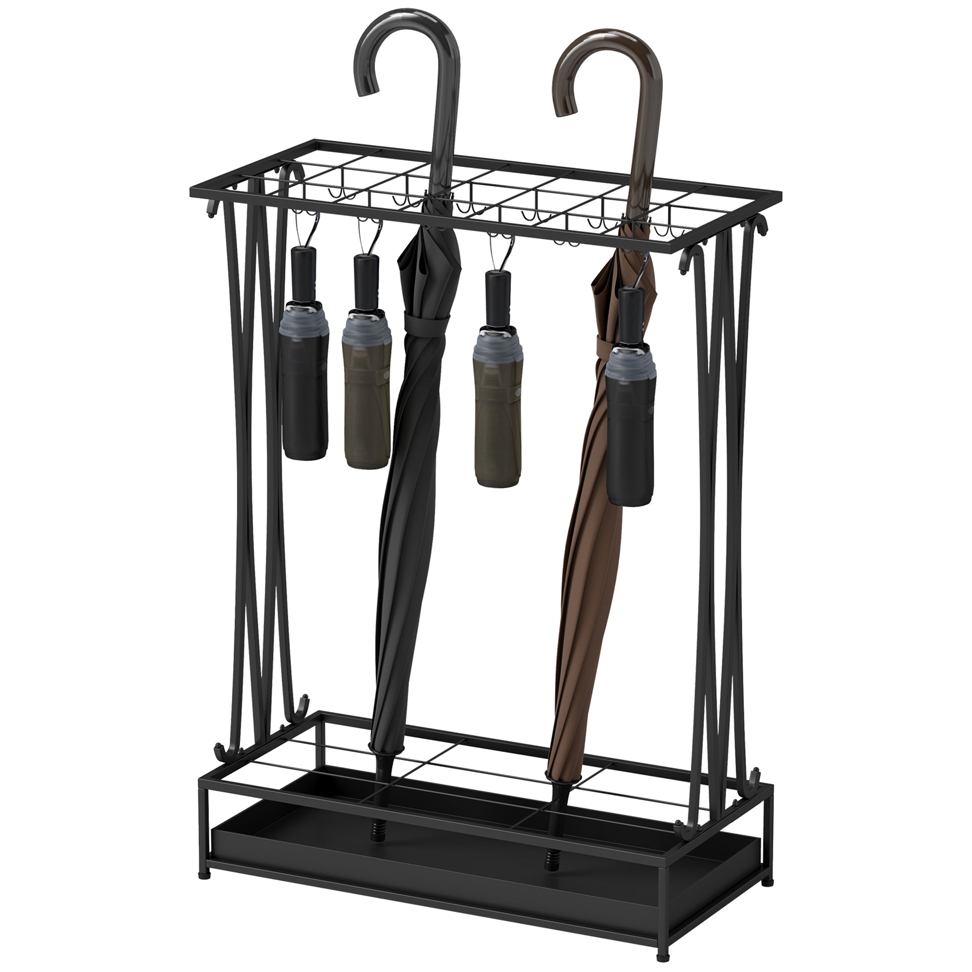 Paraplyholder Med Aftagelig Drypbakke, Paraplyholder Med 21 åbninger Og 24 Kroge, Stål, Sort Black Friday Aosom Tilbud