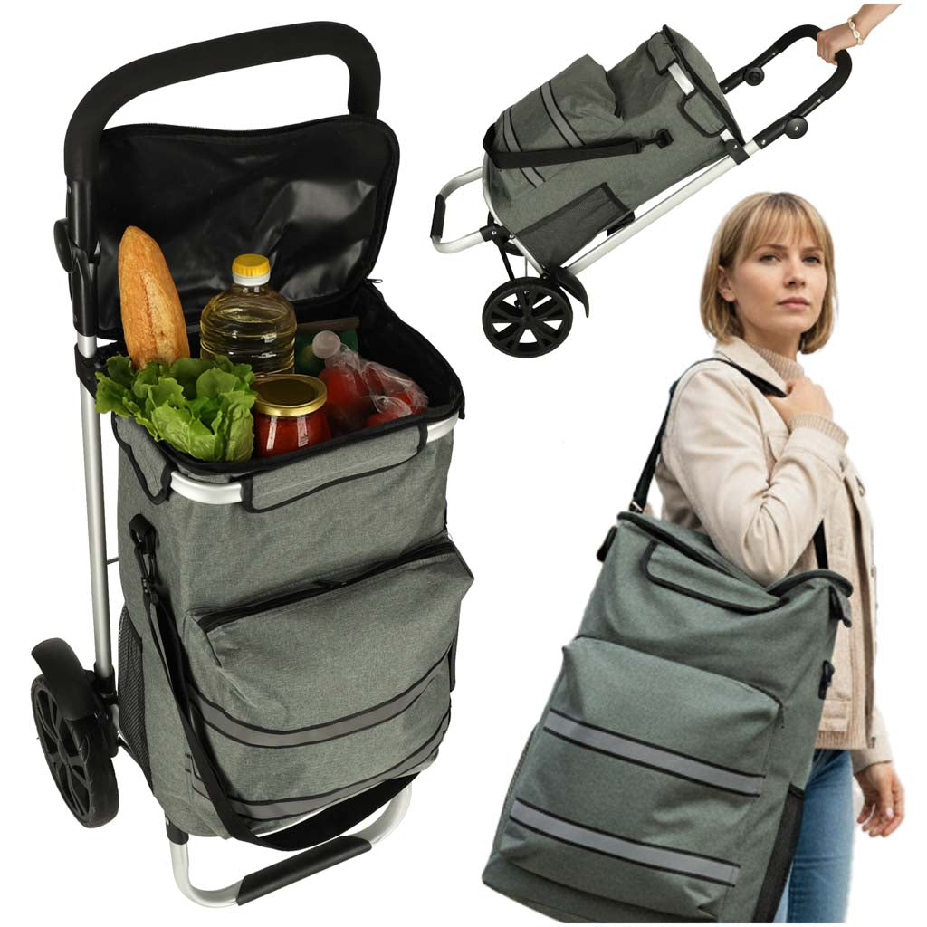 Indkøbskurv På Hjul Med Stel 100 Cm Grå Black Friday Ikonka Tilbud
