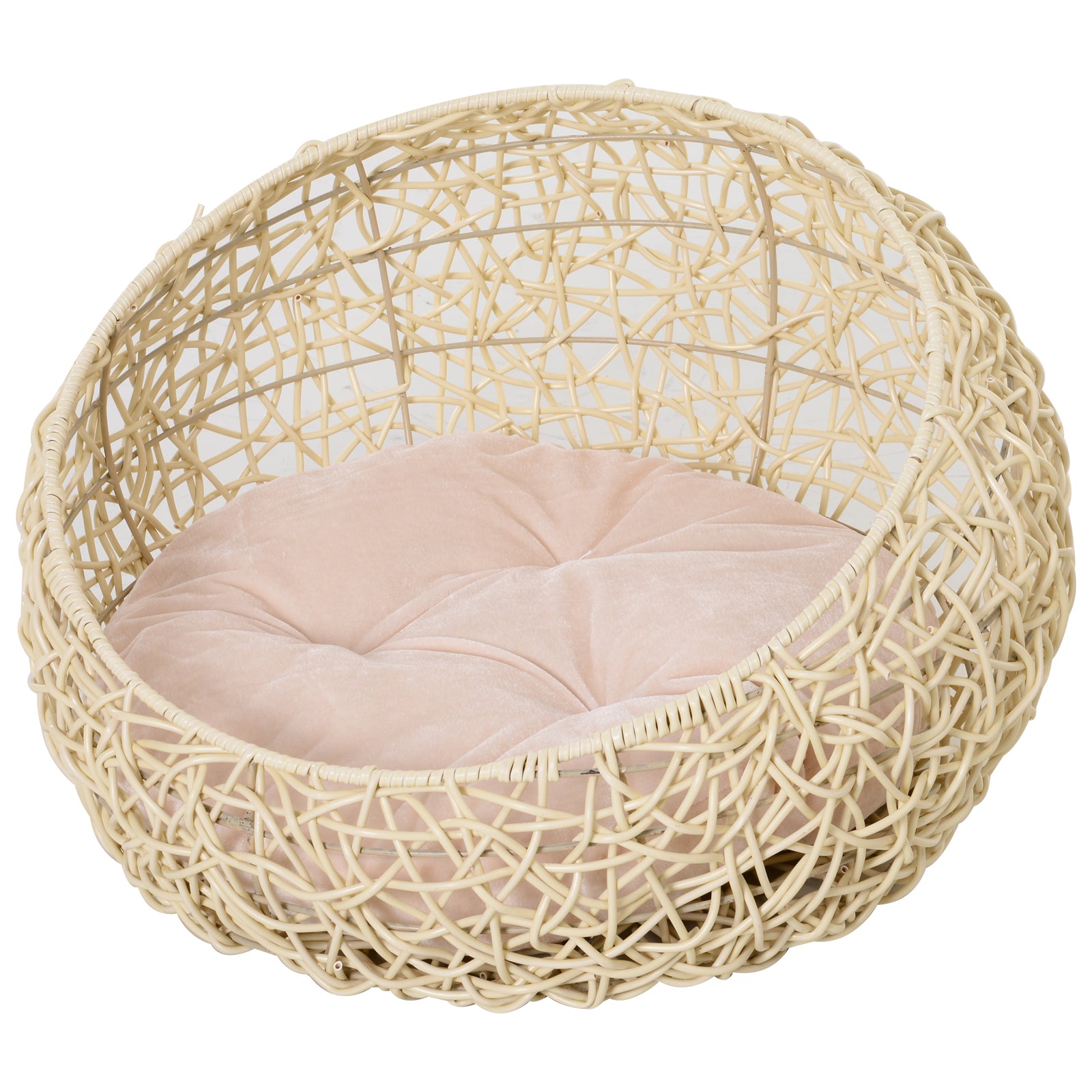 Rattan Kattehule, Katteseng, Kattehus Med Hynde, Kattetelt, Kæledyrshus Til Katte Og Hunde, Beige, ø56 X 35 Cm Black Friday Aosom Tilbud