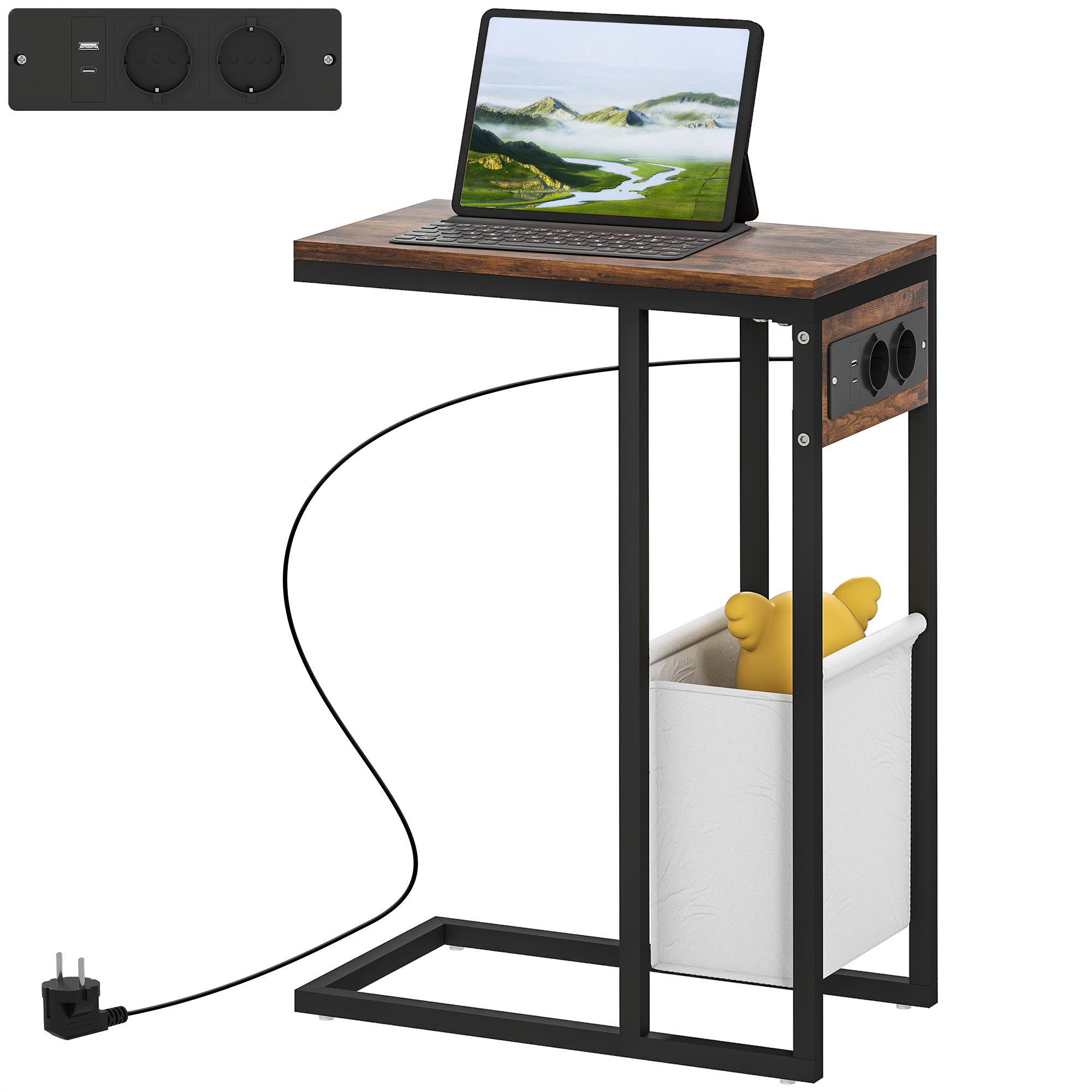 C-formet sidebord med USB-porte – Fantastisk tilbud!