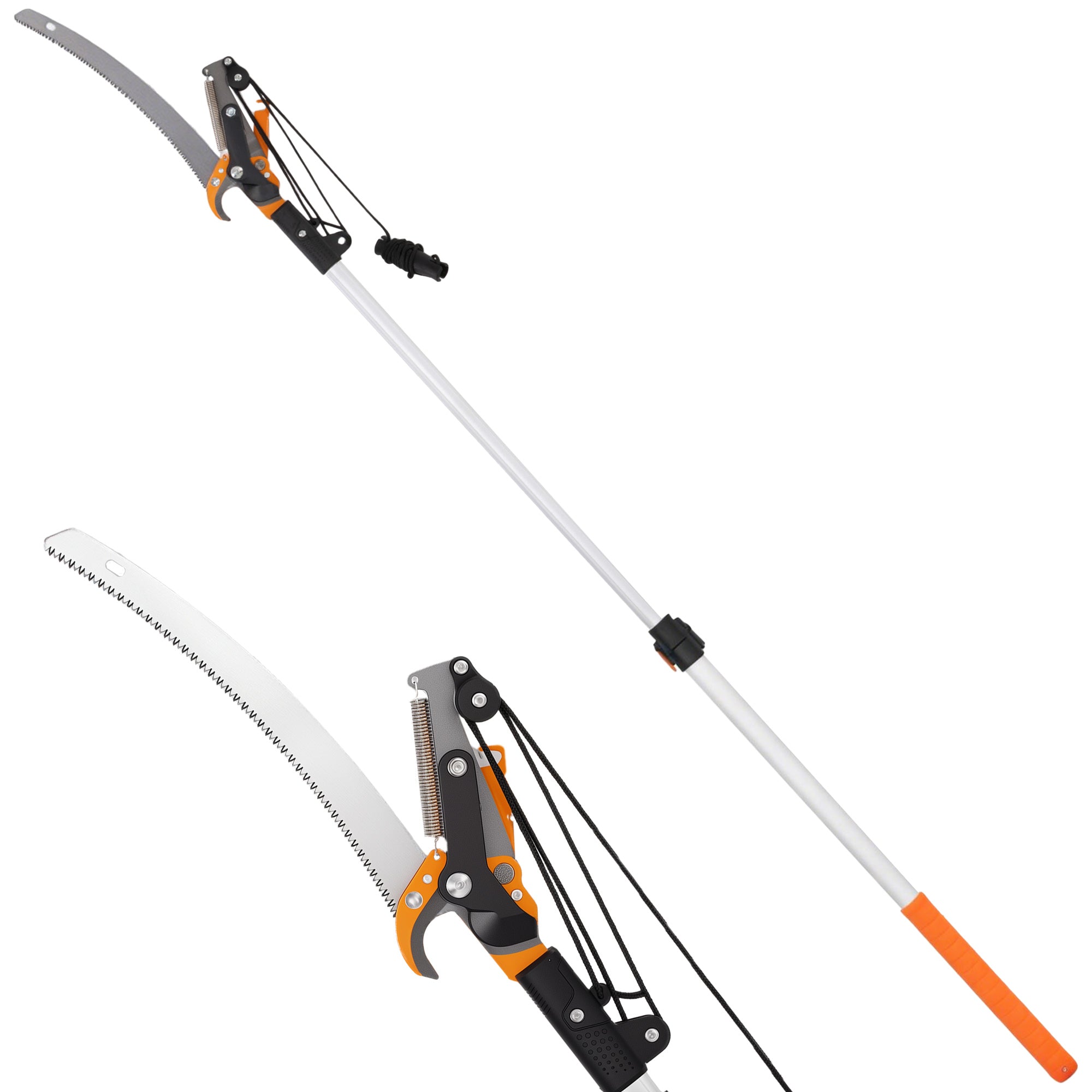 2 I 1 Grenrundsav Med Integreret Grensaks, Trærundsav Med Teleskophåndtag 135 172 199 Cm Til Høje Grene, Orange Black Friday Aosom Tilbud