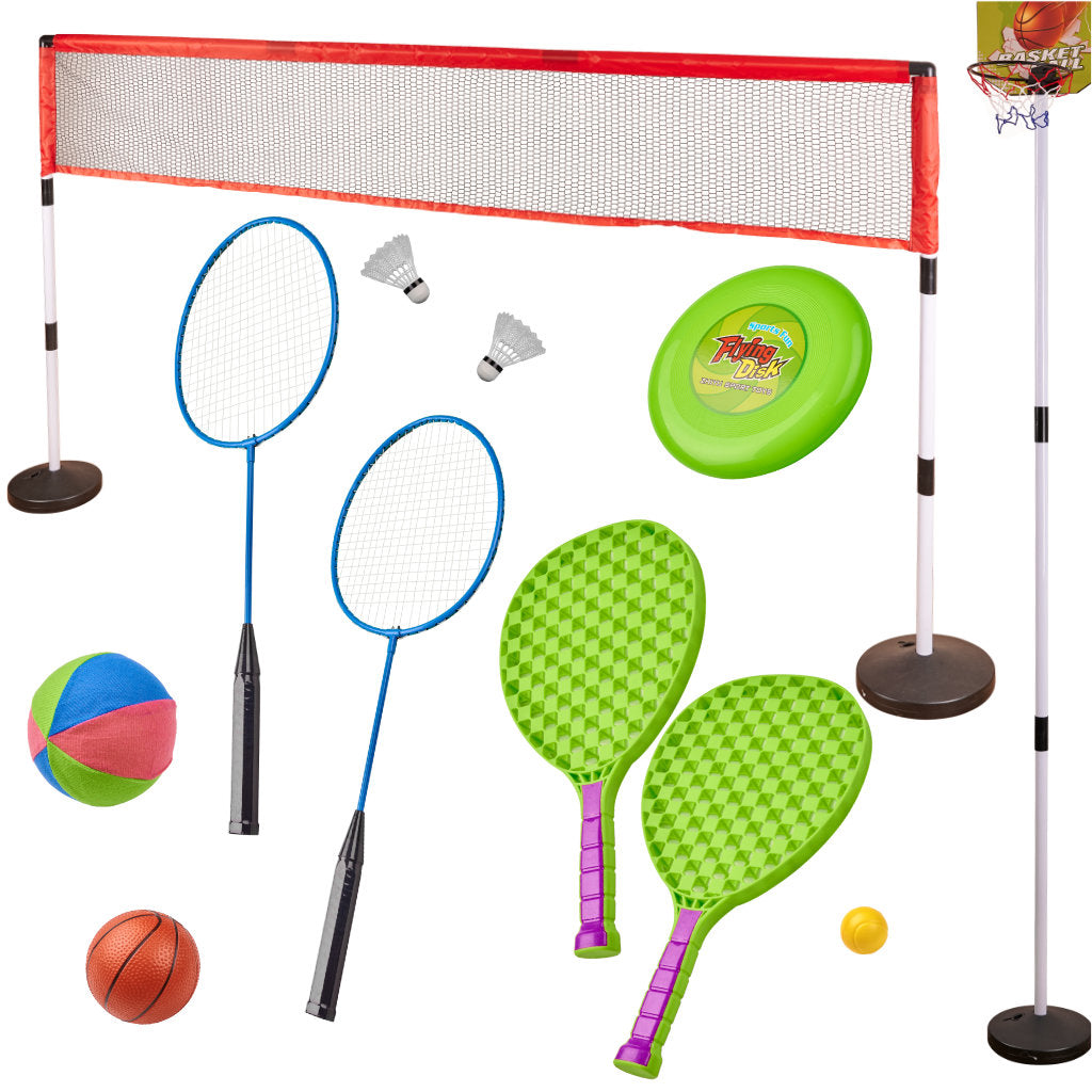 Sportssæt 5 I 1 Badminton Basketball Volleyball Tennis Frisbee Black Friday Ikonka Tilbud