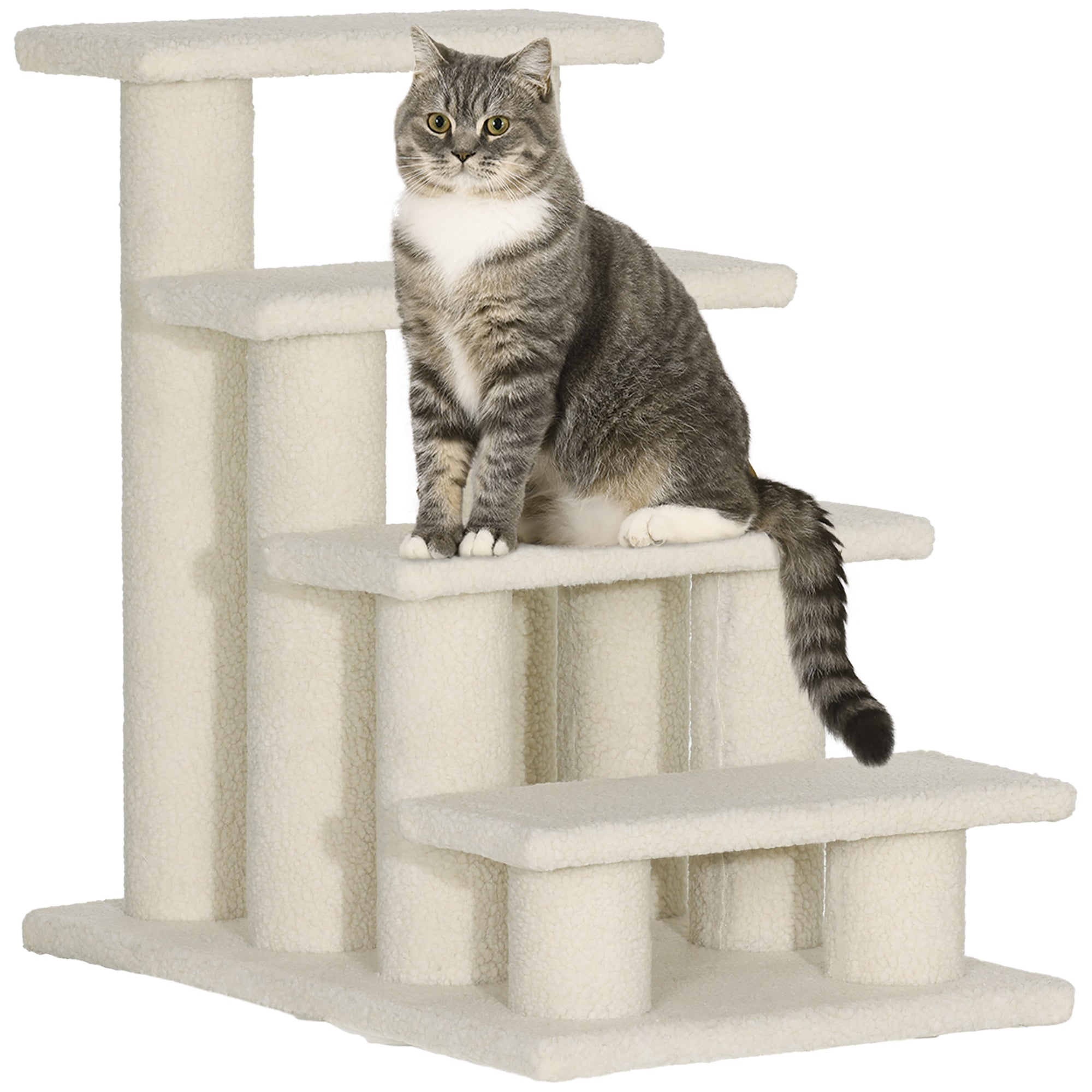 Kæledyrstrappe Til Katte Og Hunde ,4 Trin, Cremehvid, 63,5x43x60cm Black Friday Aosom Tilbud