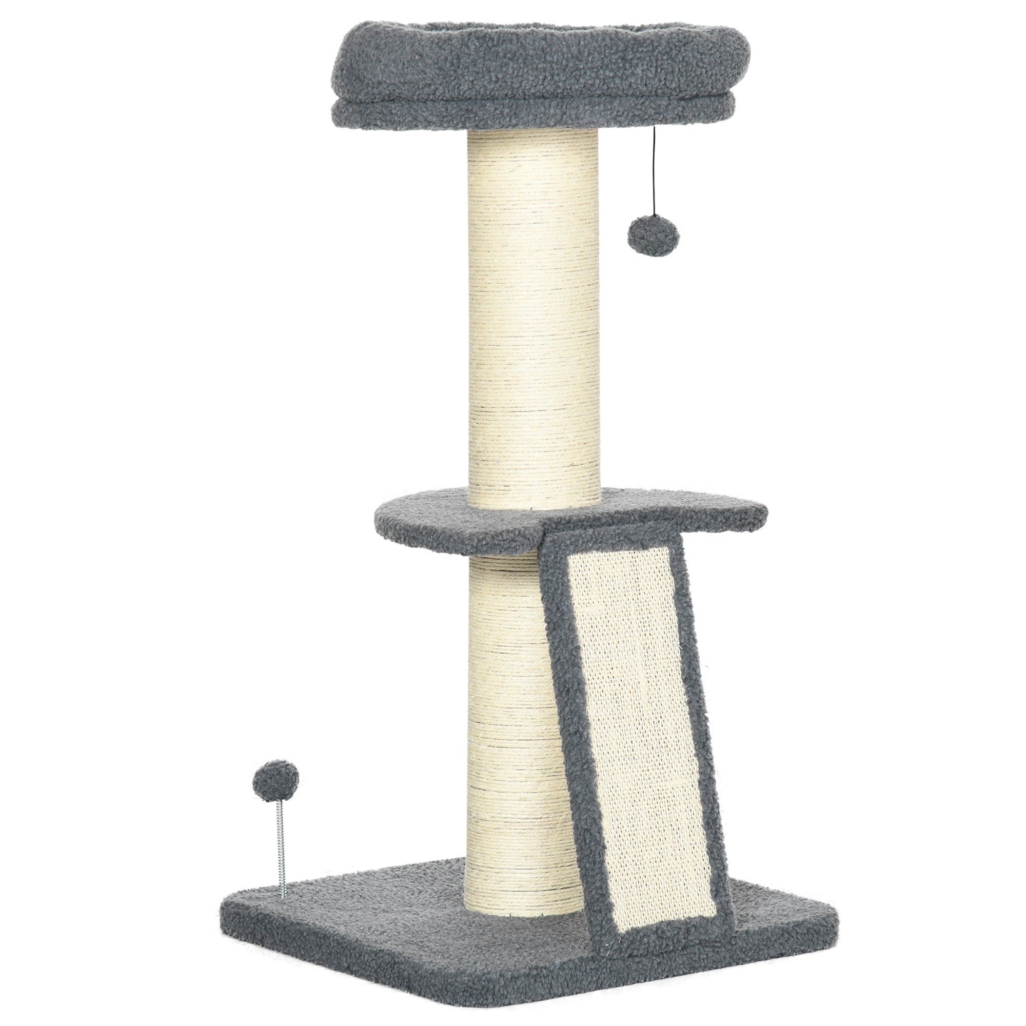 Kradsetræ, Enkelt Platform, Hængende Legebold, Sisal, Mørkegrå + Cremehvid, 48 X 48 X 92 Cm Black Friday Aosom Tilbud