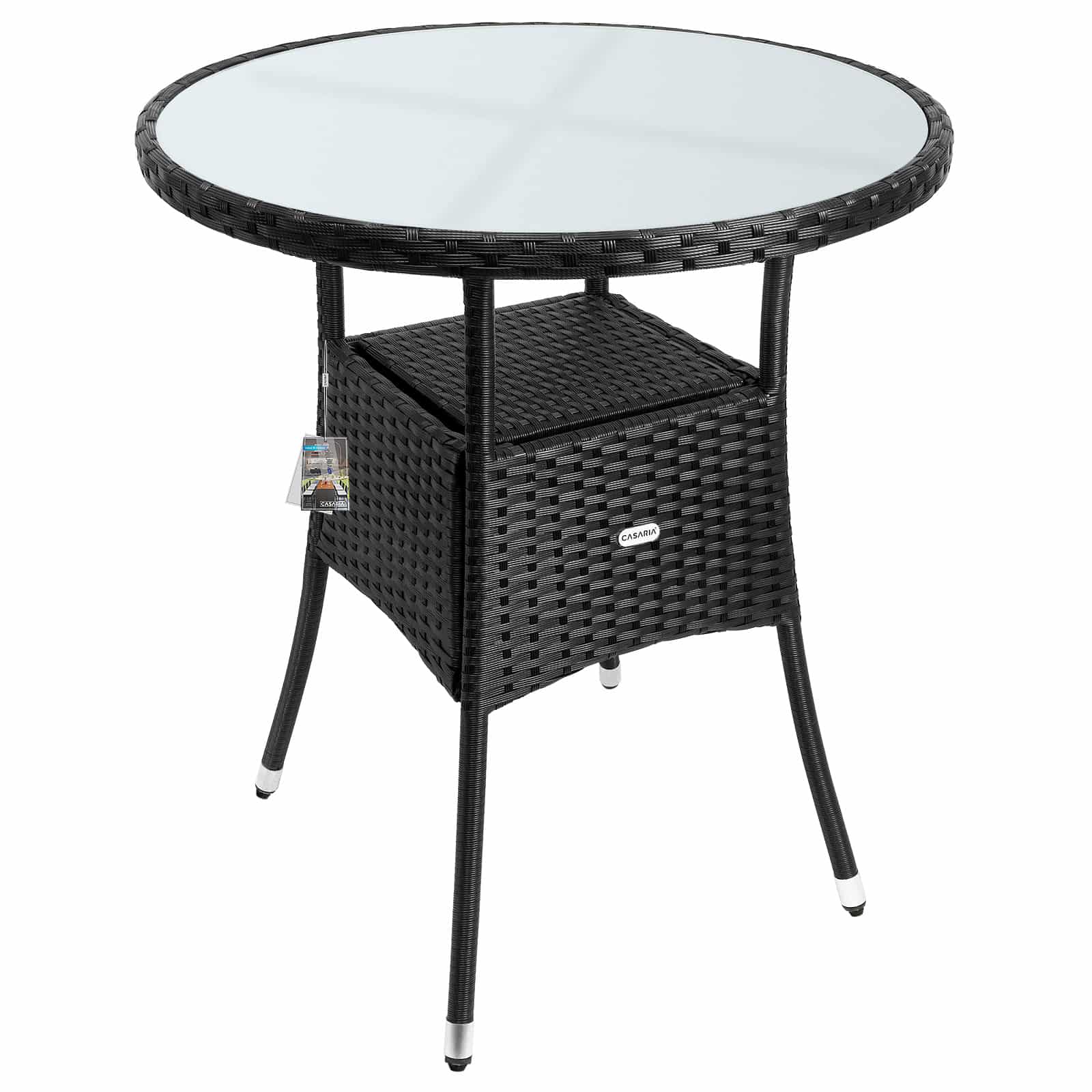 Polyrattan Havebord Rundt ø60cm     Sort Bistrobord Med Glasplade Black Friday Deuba Tilbud