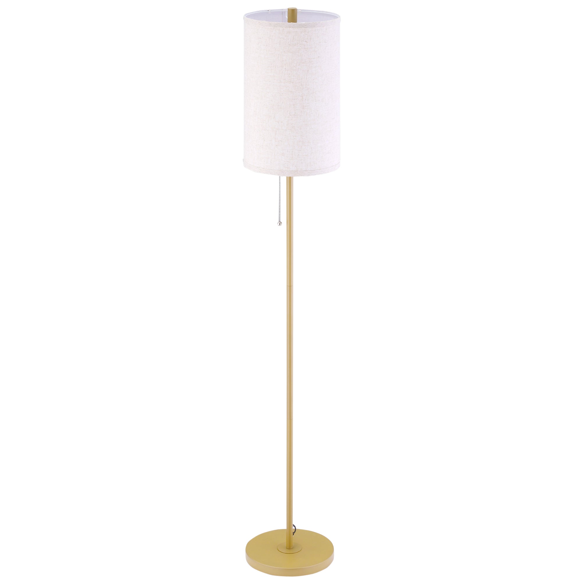 Gulvlampe, Elegant Stålgulvlampe Med Stofskærm, Stuelampe, Trækkædeafbryder, Guld+hvid Black Friday Aosom Tilbud