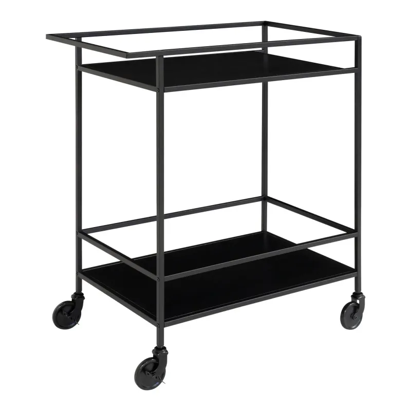 Barvogn Med Sort Ramme På Hjul Og To Sorte Hylder 68x40x79 Cm   2101530 Black Friday Homeshop Tilbud