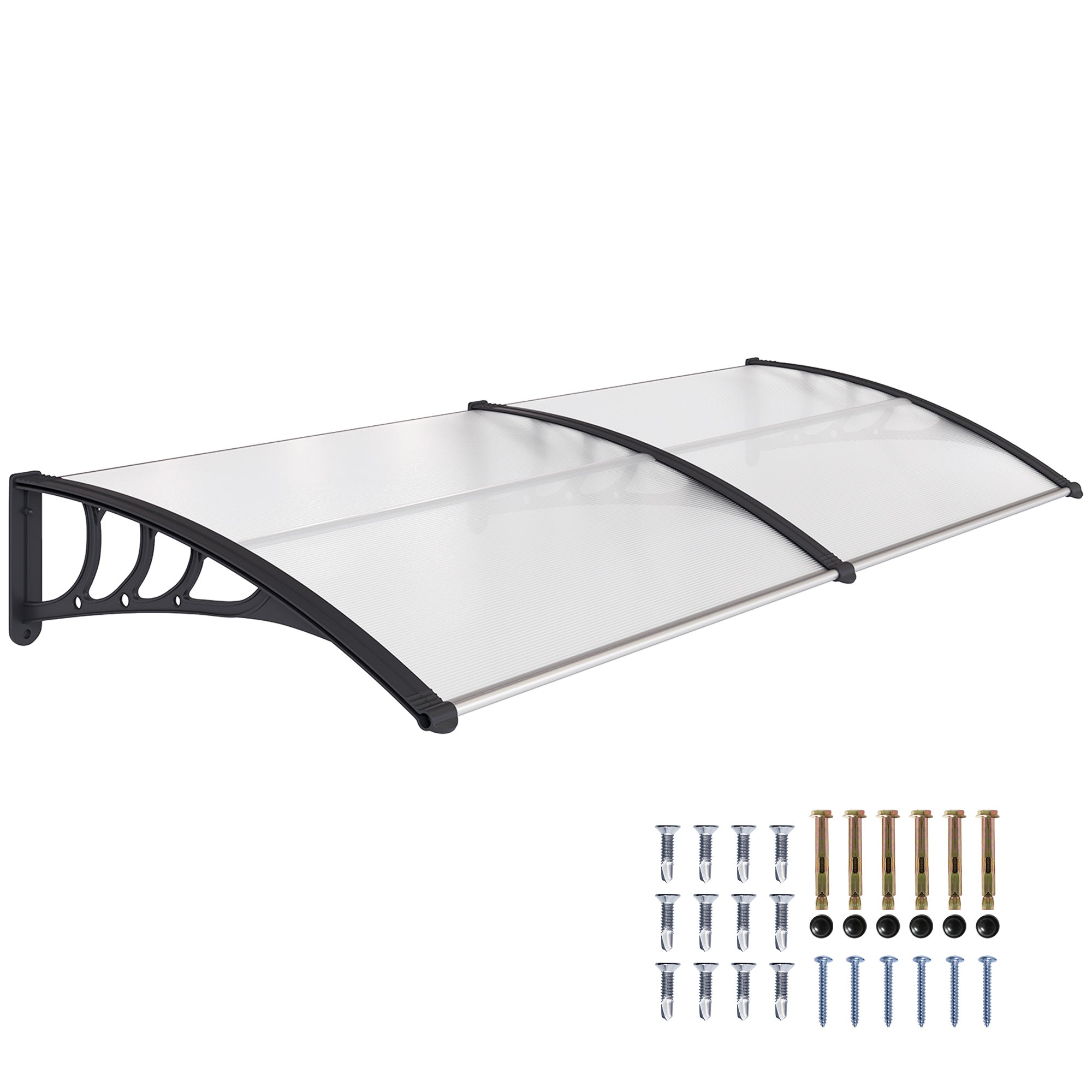 Hoveddørsmarkise 75x195x23 Cm Tagdækning 5mm Polycarbonat Solbeskyttelse Regnbeskyttelse Til Udendørs Brug Aluminium Transparent Black Friday Aosom Tilbud