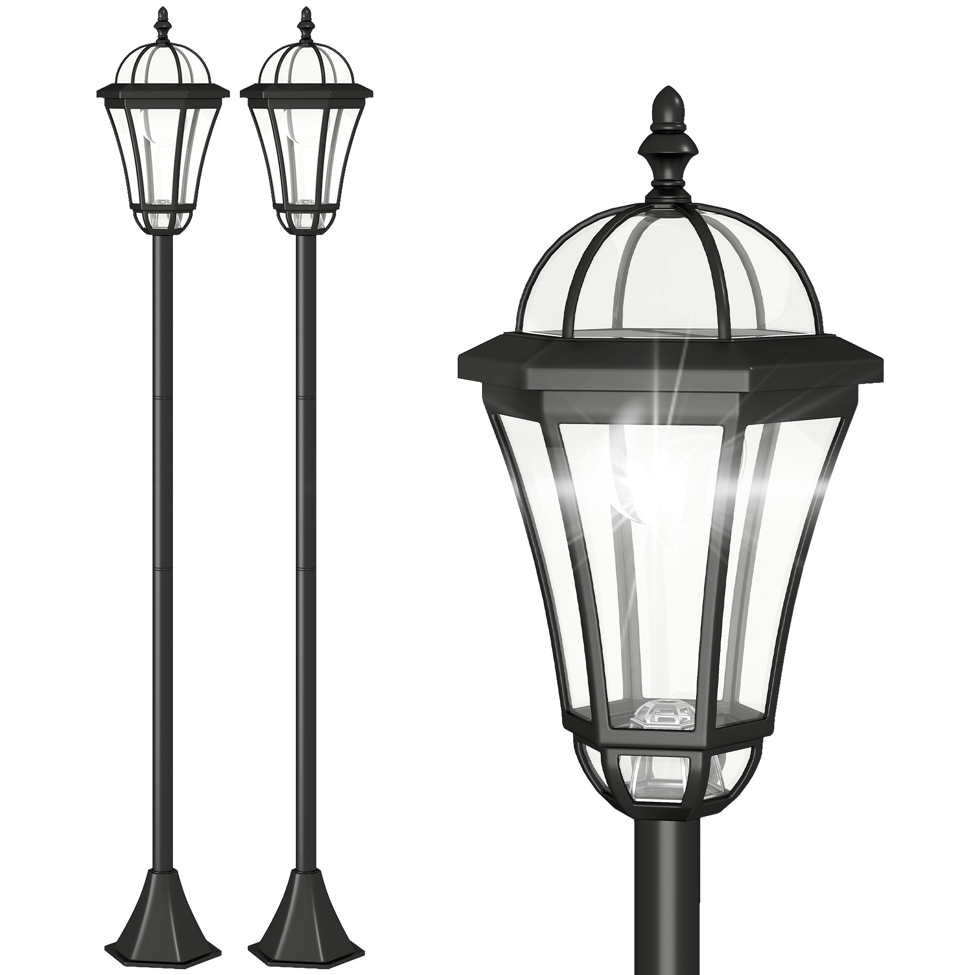 Solcelledrevet Havelanterne Sæt Med 2, Vejrbestandig Stilampe 129 Cm Høj, Med Led, 6 Timers Lys, Ip44, Solcellelampe Til Udendørs Brug, Sort Black Friday Aosom Tilbud