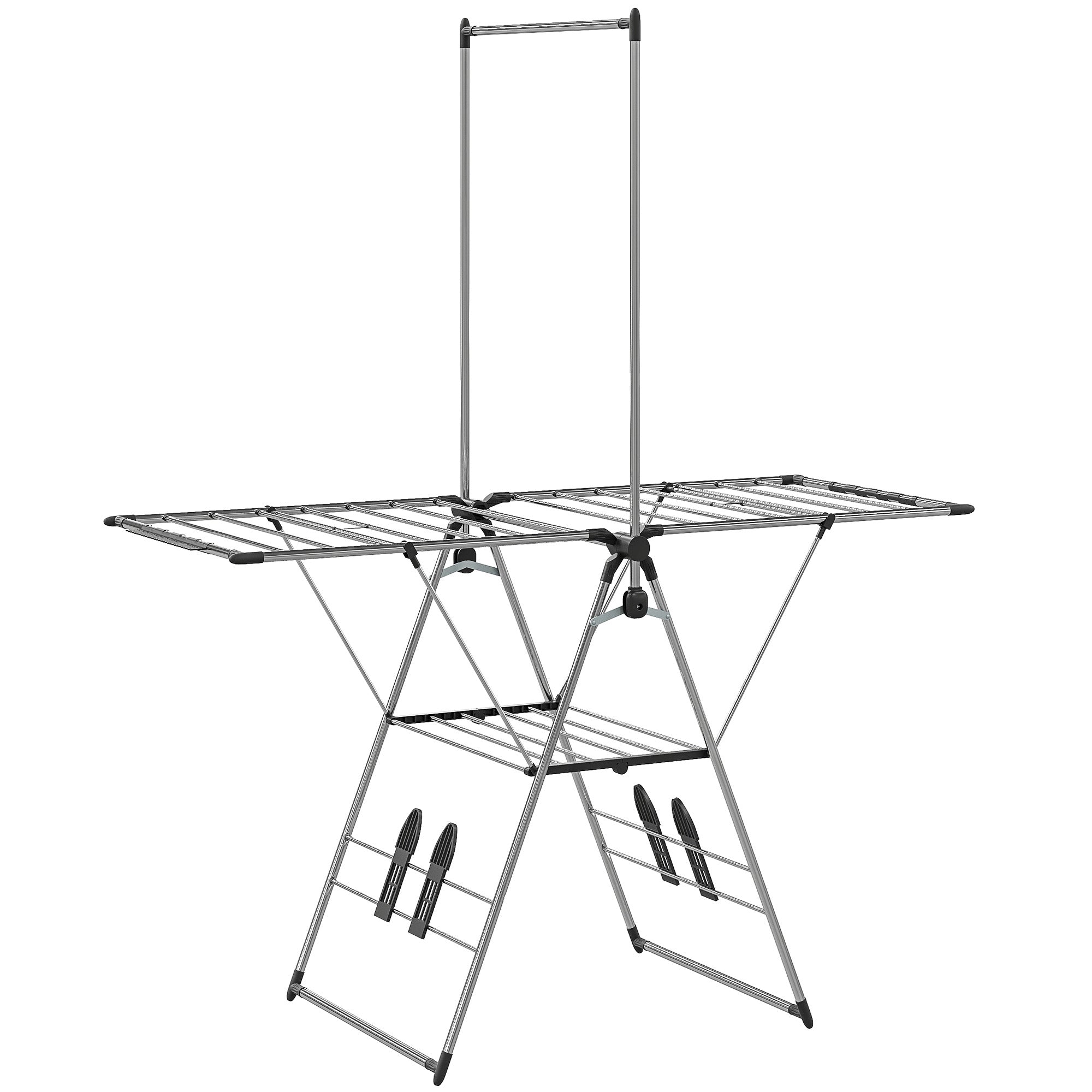 Sammenklappeligt Tørrestativ Med Justerbare Vinger Og Skoholdere, Rustfrit Stål, 156,5 X 68 X 192 Cm, Sølv Black Friday Aosom Tilbud