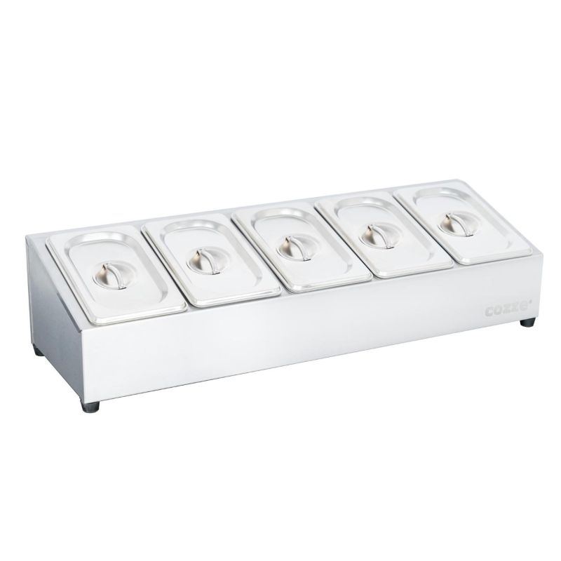 Toppingstation i rustfrit stål – 5 rum – Black Friday Tilbud!