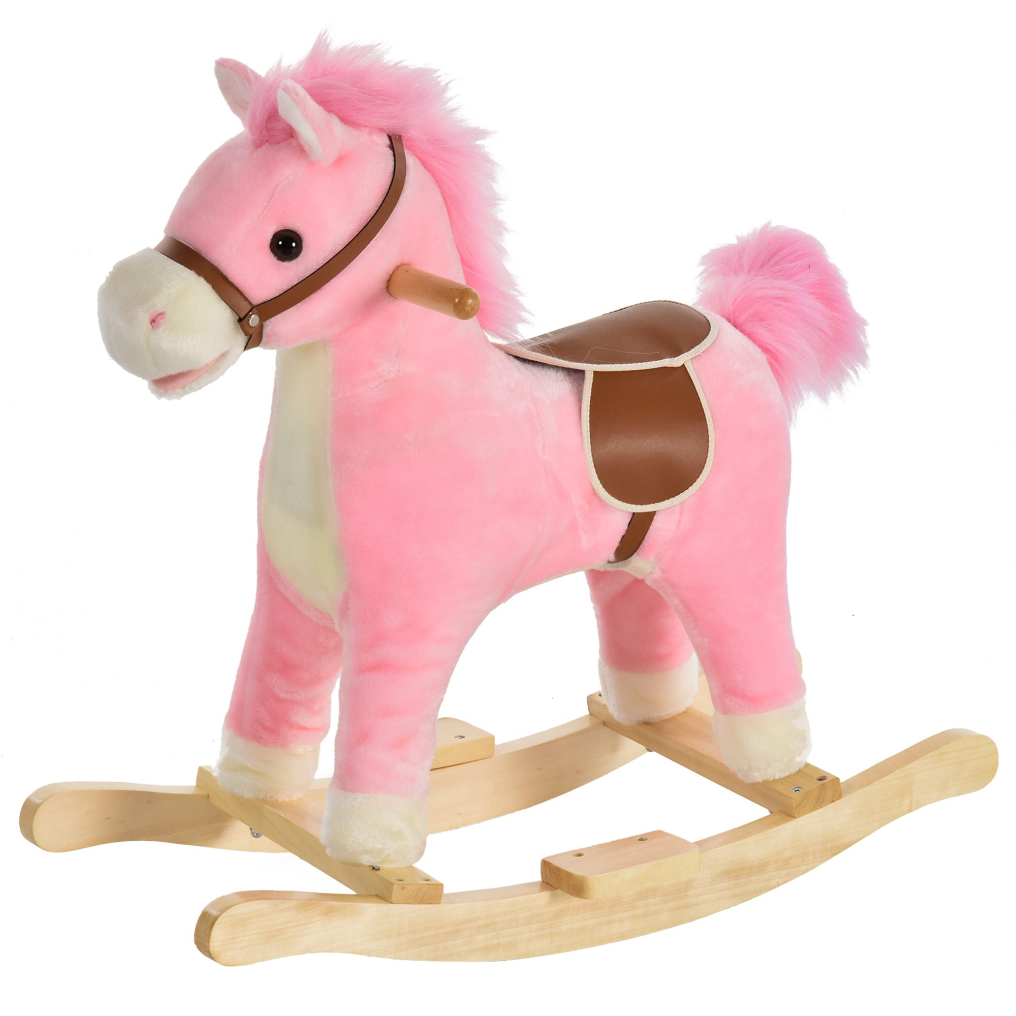 Børnegyngehest Babygyngehest Med Dyrelyde Legetøjshåndtag Til 36 72 Måneder Plys Pink 65 X 32,5 X 61 Cm Black Friday Aosom Tilbud