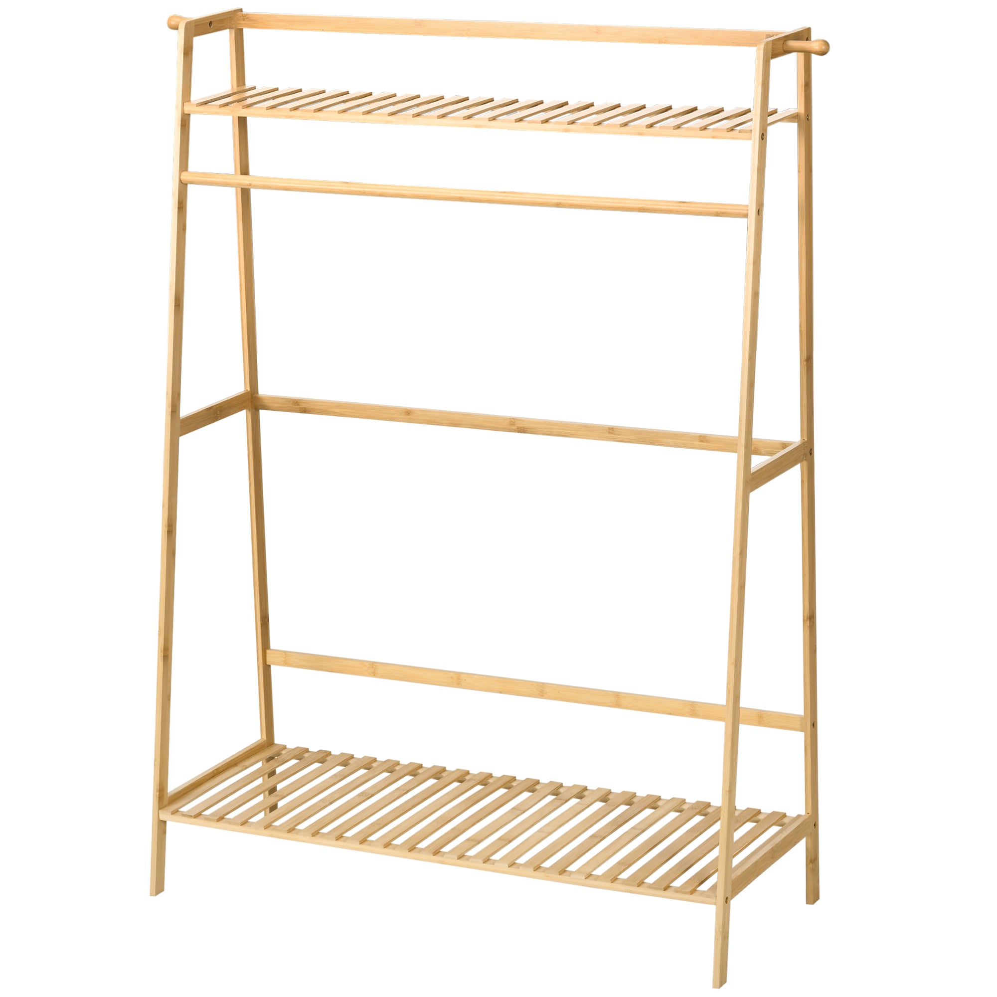 Elegant bambus tøjstativ med knager og hylder - Black Friday!