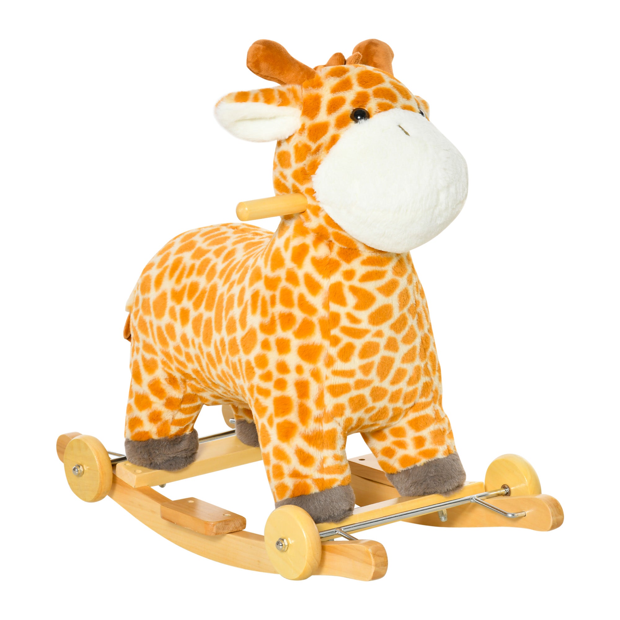2 I 1 Gyngedyr Giraffer Med Lydeffekt, Hjul, Håndtag Plys Baby Gyngelegtøj Gyngesæde Til Småbørn 3 6 år Black Friday Aosom Tilbud