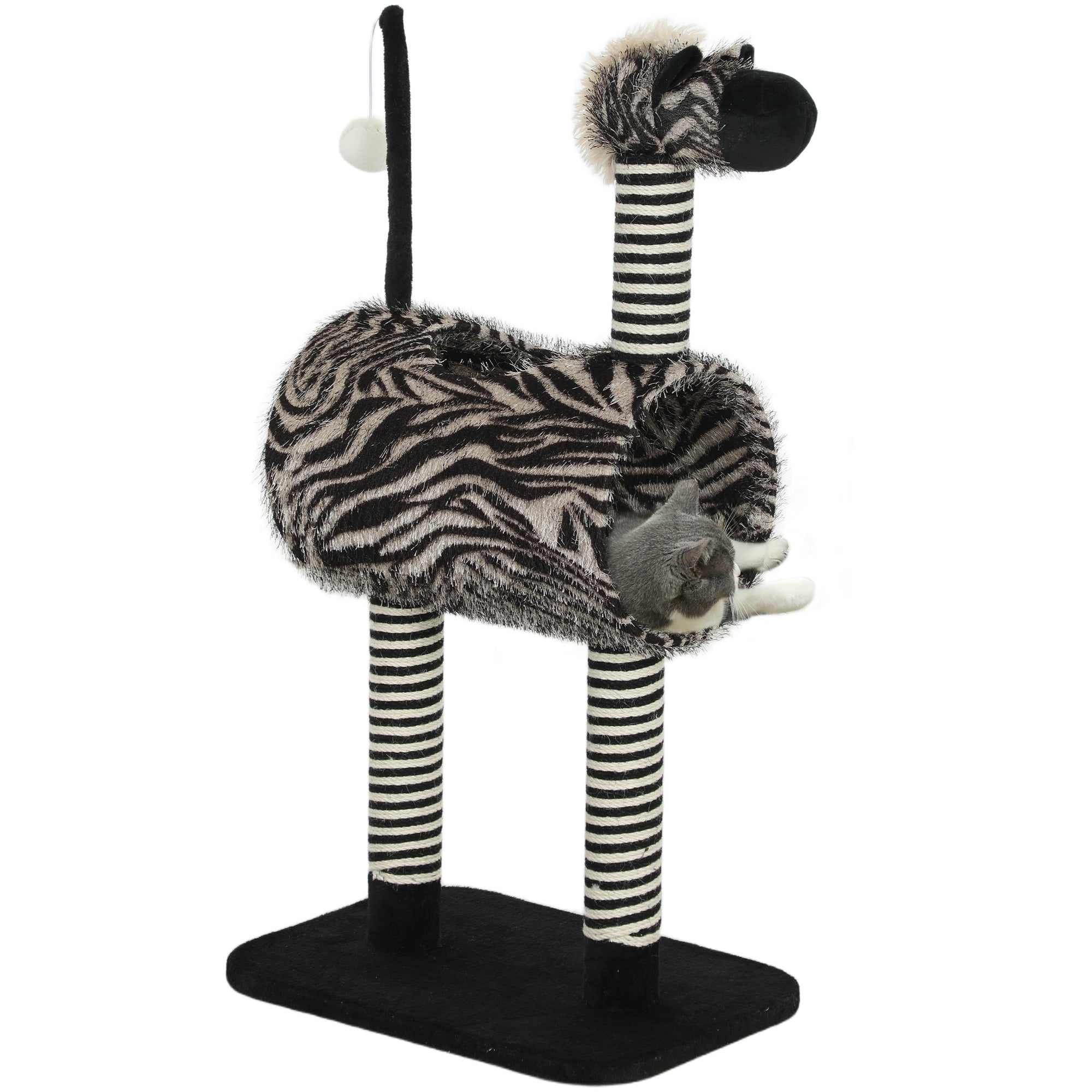Zebra Design Kradsetræ Med 1 Kattetunnel Og 3 Kradsetræer, 48,5 Cm X 35 Cm X 93 Cm, Sort + Hvid Black Friday Aosom Tilbud