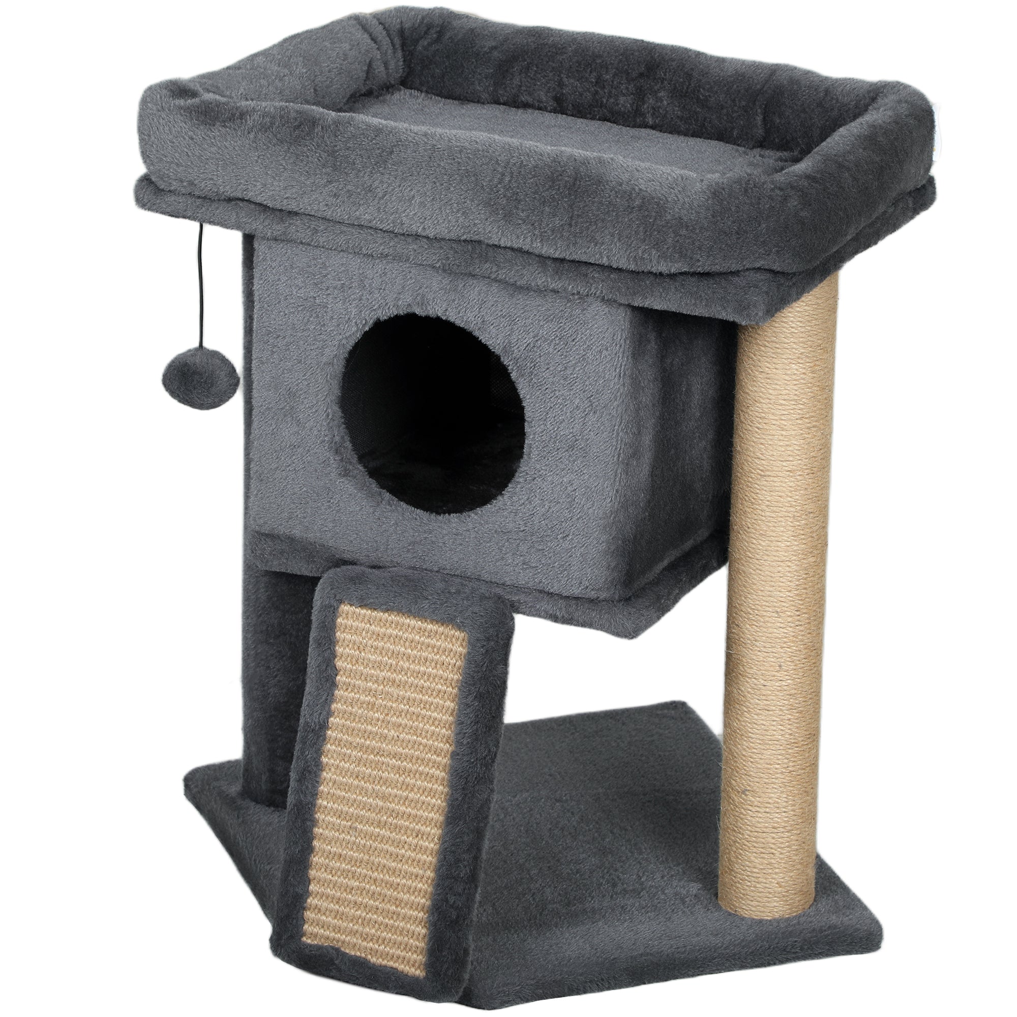 Kradsetræ Med Jute Kradsemåtte, Hvileplatform, Legebold, Kattehus, Beige, 40 X 40 X 57 Cm Black Friday Aosom Tilbud