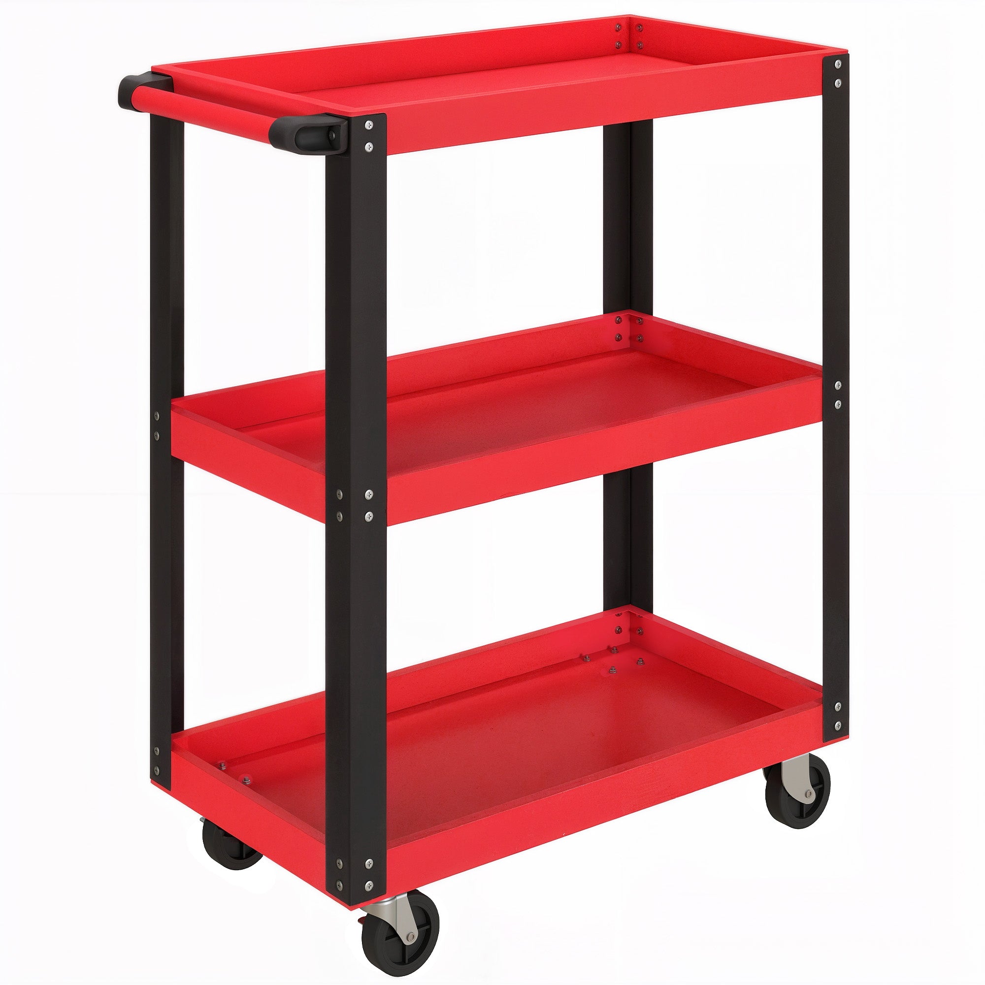 Værktøjsvogn Med 3 Niveauer, Metalramme, 120 Kg Lasteevne, Hjul, Håndtag, Rød Black Friday Aosom Tilbud