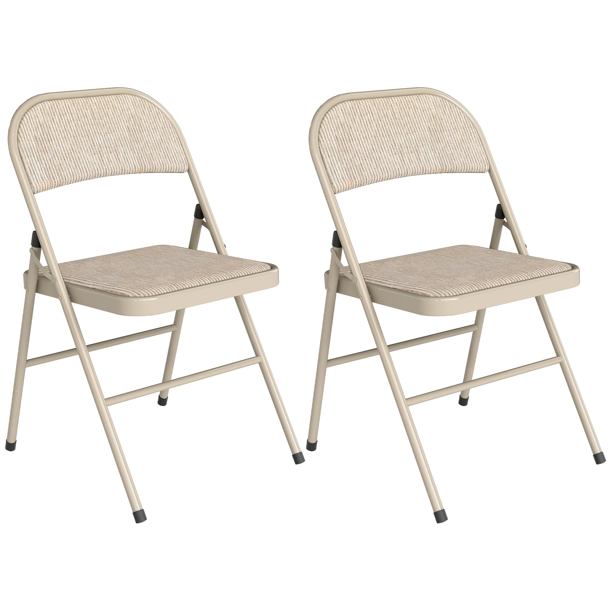 Sæt Med 2 Klapstole, Bærbare Kontorstole, Metalben, Klapstol Til Kontor, Reception, Venteværelse, Linnedlook, Beige Black Friday Aosom Tilbud