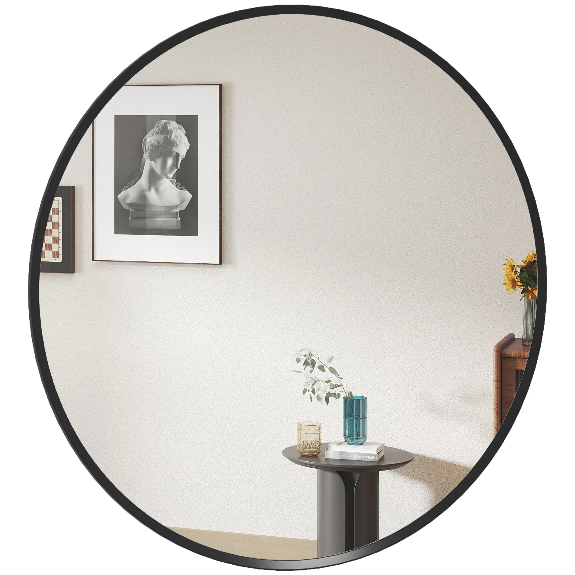 Vægspejl, Moderne Design, ø61 Cm, Sort Black Friday Aosom Tilbud