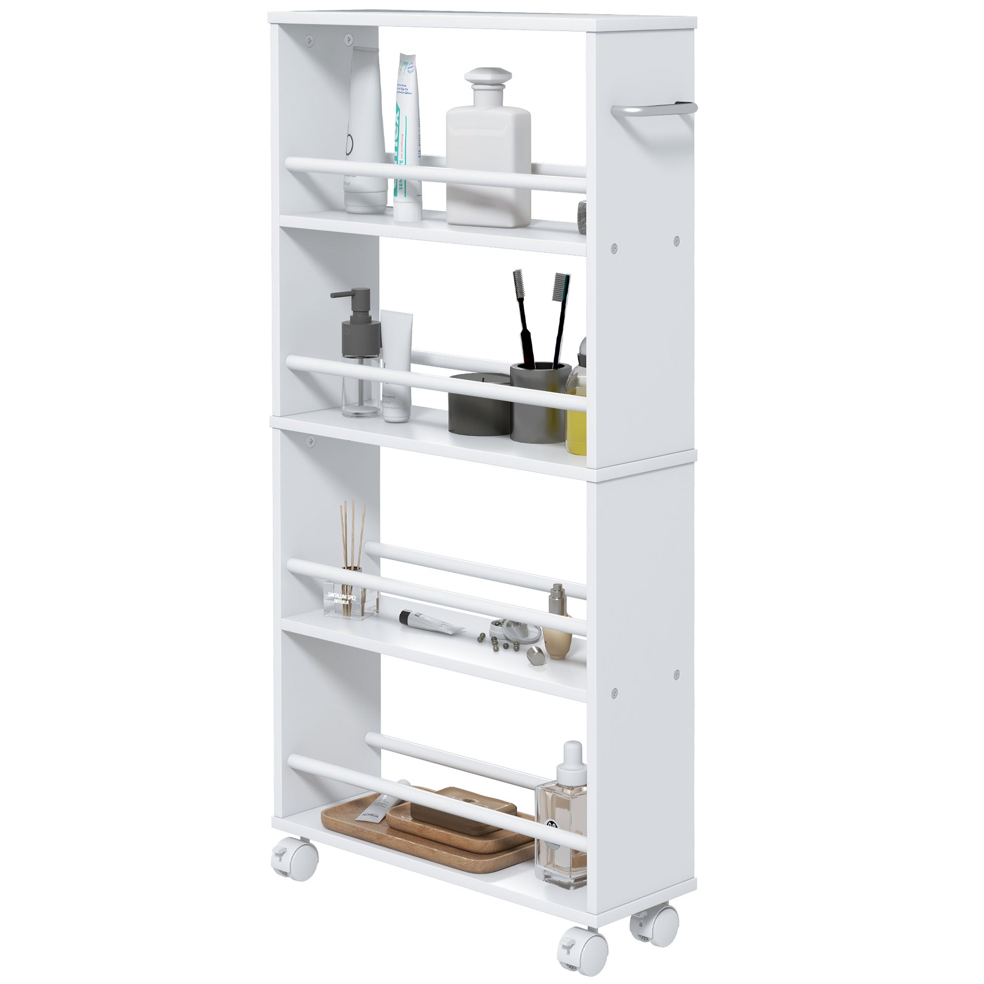 Multifunktionel Hvid Hylde med Hjul – Smart Opbevaring!
