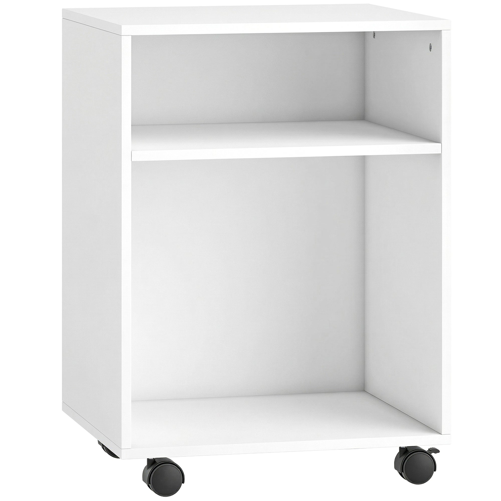 Printerstativ Bord Med 2 åbne Hylder, Låsbare Hjul Til Kontor Hjem, Fax Scanner, 40 X 35 X 56 Cm, Hvid Black Friday Aosom Tilbud