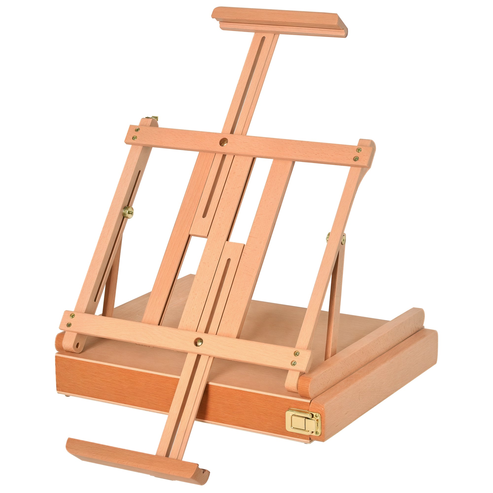 Staffeli, Båreramme, Kuffertstaffeli, Studiestaffeli, Vinkeljusterbart, Foldbart Med Skuffe, Naturligt Bøgetræ, 42 X 36 X 12,5 Cm Black Friday Aosom Tilbud
