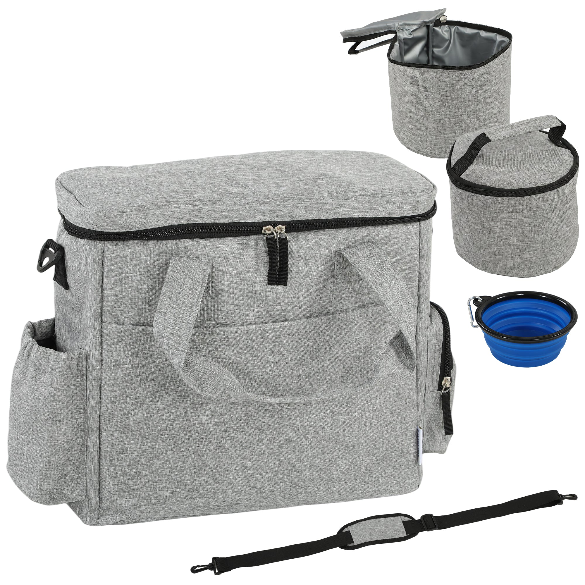 Hundebur, Transportkasse Til Hunde Med Flere Rum, 2 Foderbeholdere, Sammenklappelig, Silikoneskål, 38x17x35 Cm, Lysegrå Black Friday Aosom Tilbud