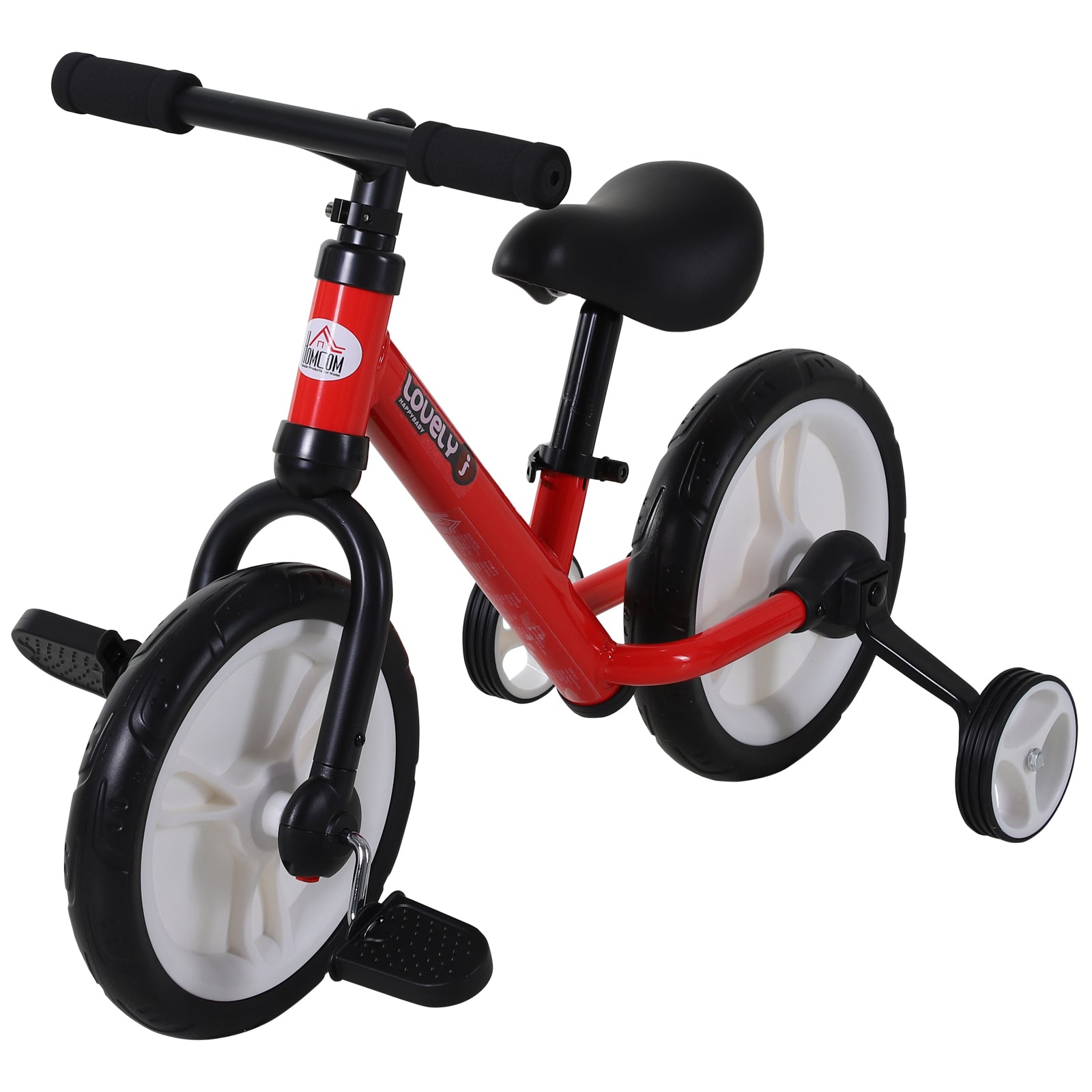 Børnebalancecykel, Lærecykel, Børnecykel, 2 I 1, Børnecykel Med Støttehjul Og Pedaler, 2 5 år, Sædehøjdejusterbar, Pp, Rød, 85 X B36 X H54 Cm Black Friday Aosom Tilbud