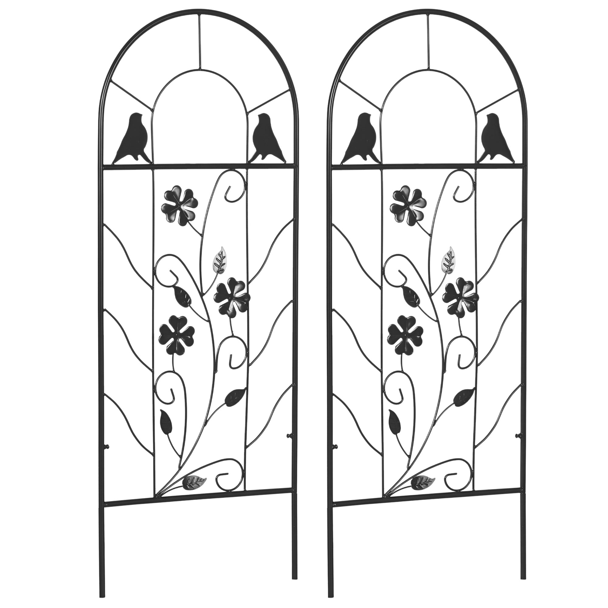 Sæt Med 2 Metalespalierer Med Fugle Og Kløverdekoration Til Have Og Terrasse, Sort, 38 X 98 Cm Black Friday Aosom Tilbud