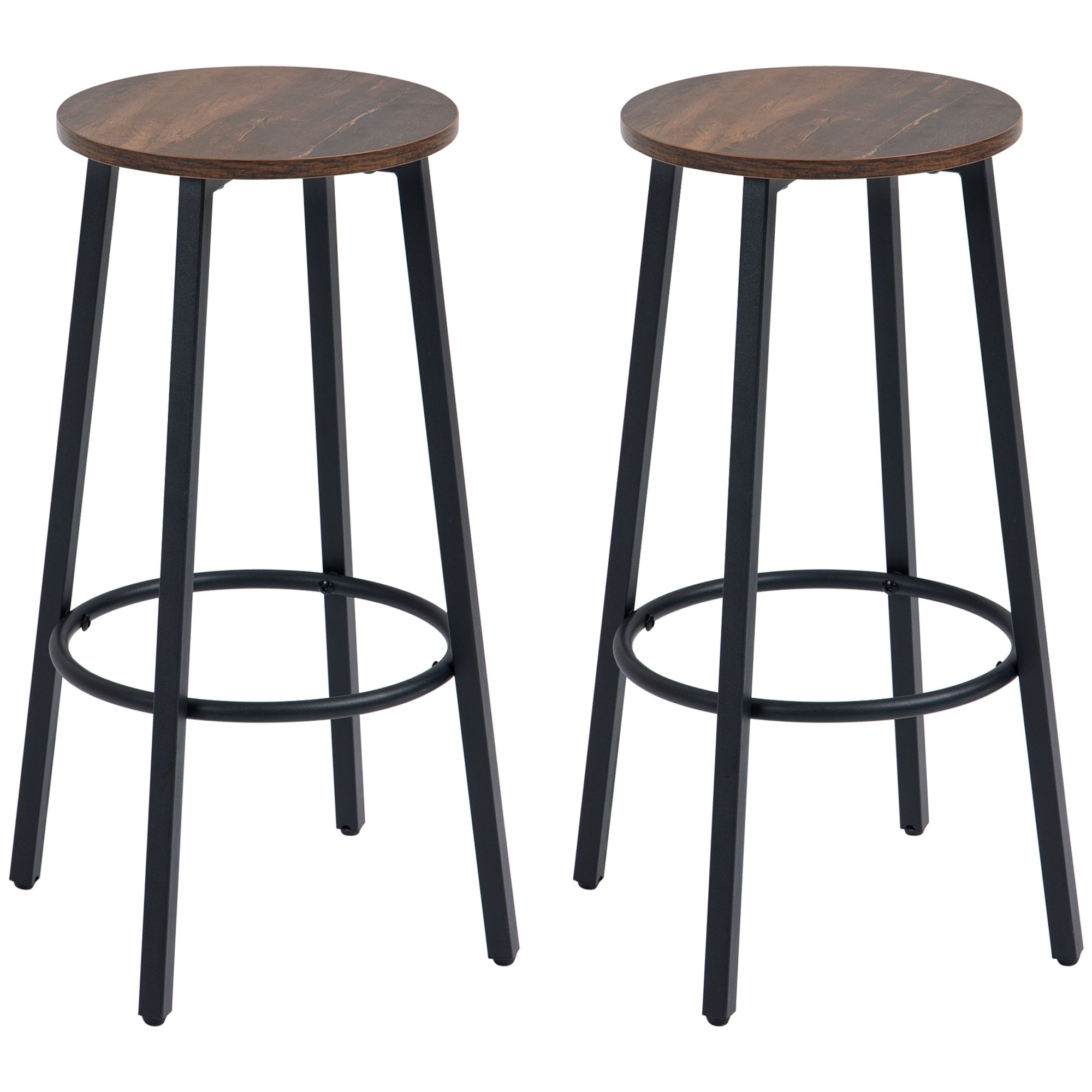 Barstolsæt Med 2 Barstole I Industrielt Design, Metalstel, Fodstøtte, 42 X 42 X 65 Cm Black Friday Aosom Tilbud