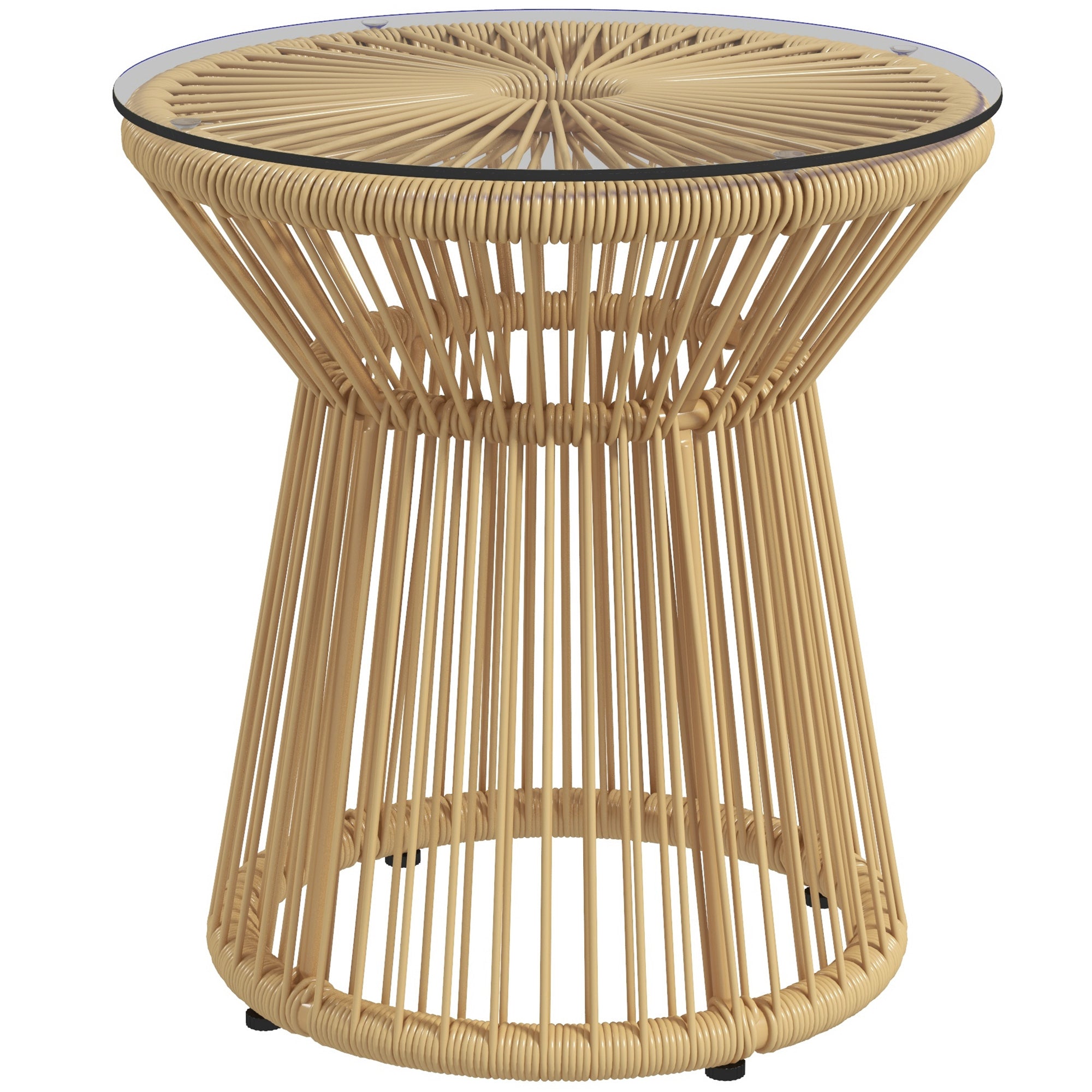Udendørs Sidebord, Havebord, Rattan Sidebord, Glasplade, Pe Rattan, 40 Cm X 40 Cm X 42 Cm, Beige Black Friday Aosom Tilbud