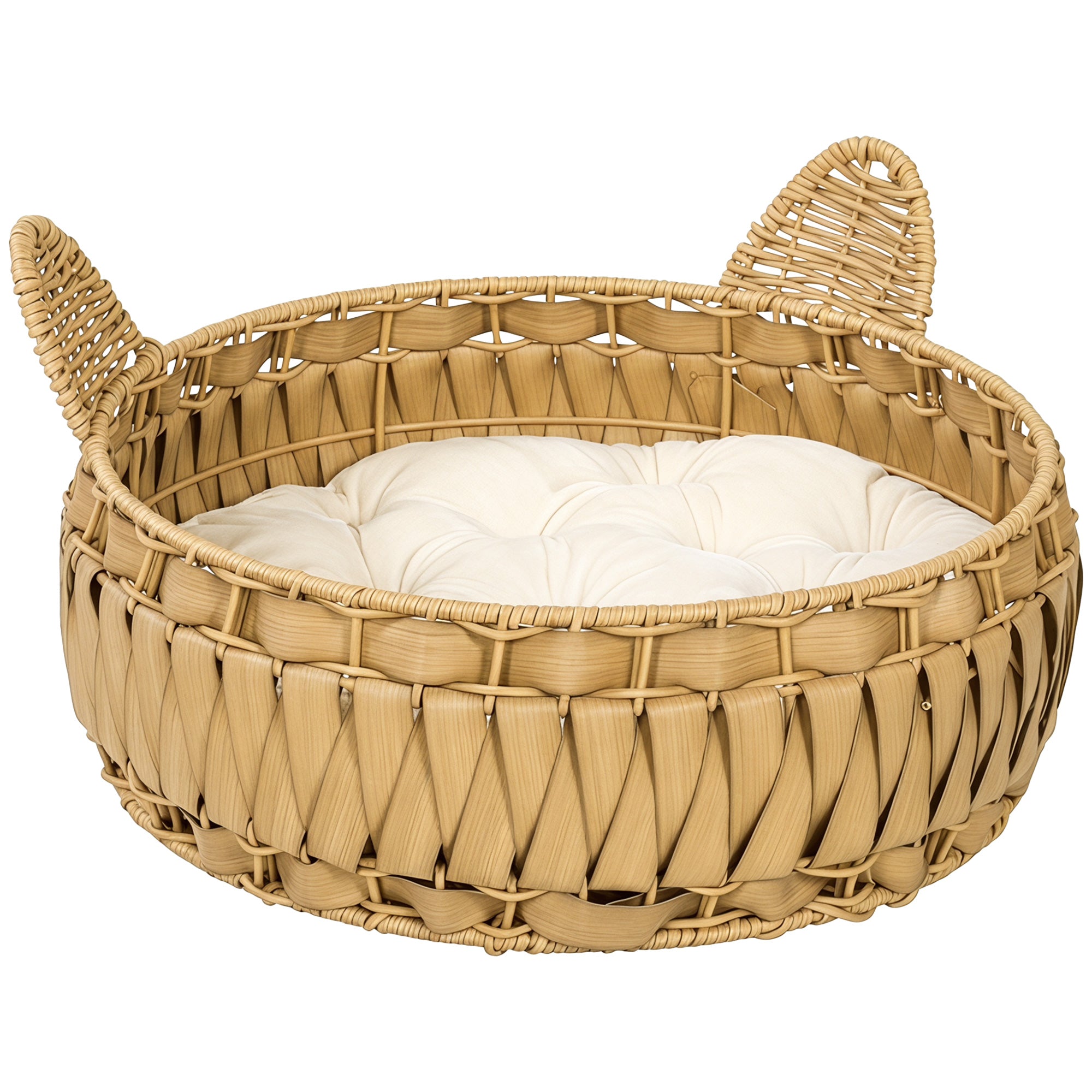 Rattan Katteseng, Kattehule Med Aftagelig Hynde, Kattekurv Til Katte Op Til 10 Kg, 50 X 50 X 25 Cm, Lysebrun Black Friday Aosom Tilbud