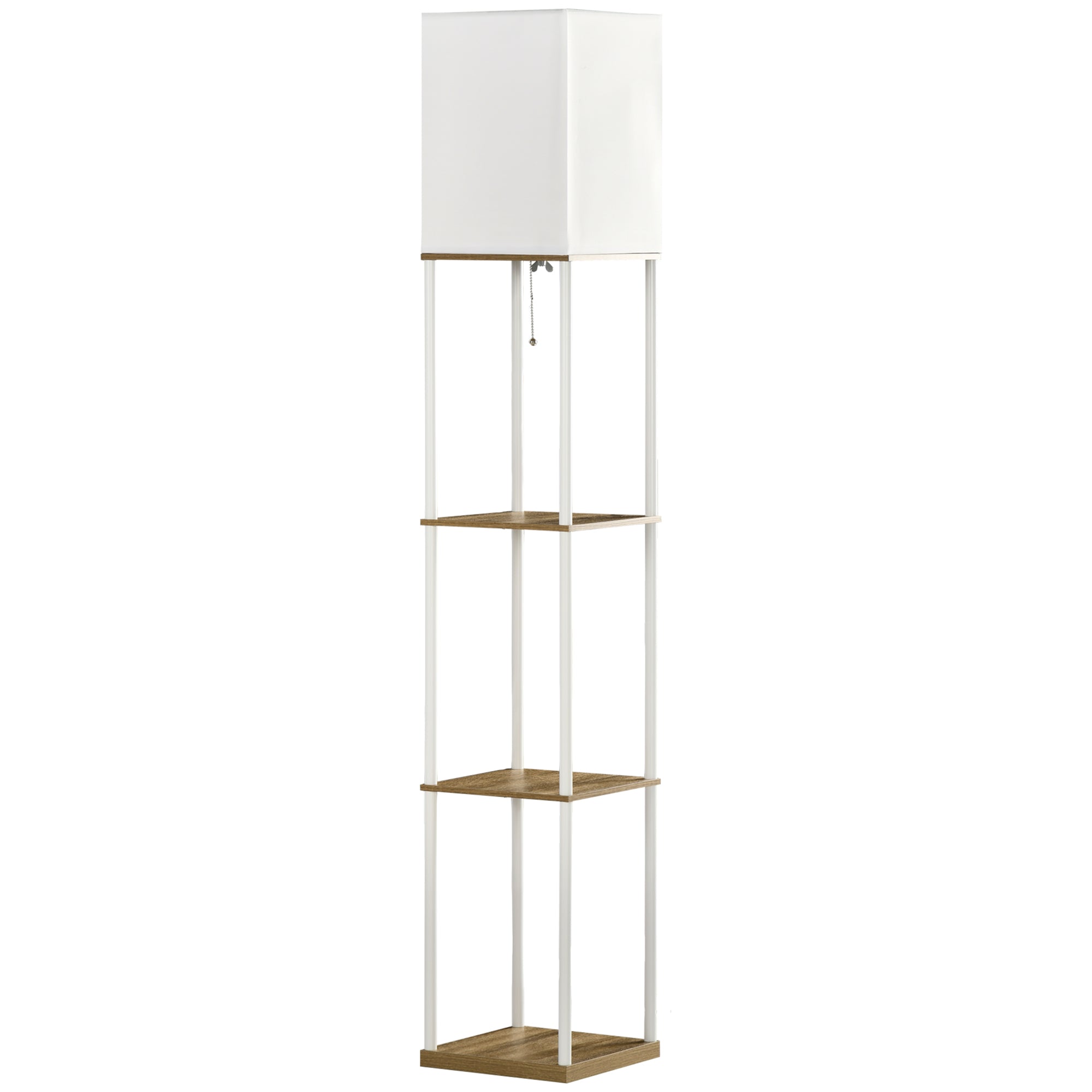 Gulvlampe, Loftprojektør, Med Hylder, Metalramme, Stofskærm, 26x26x159cm, Hvid Brun Black Friday Aosom Tilbud