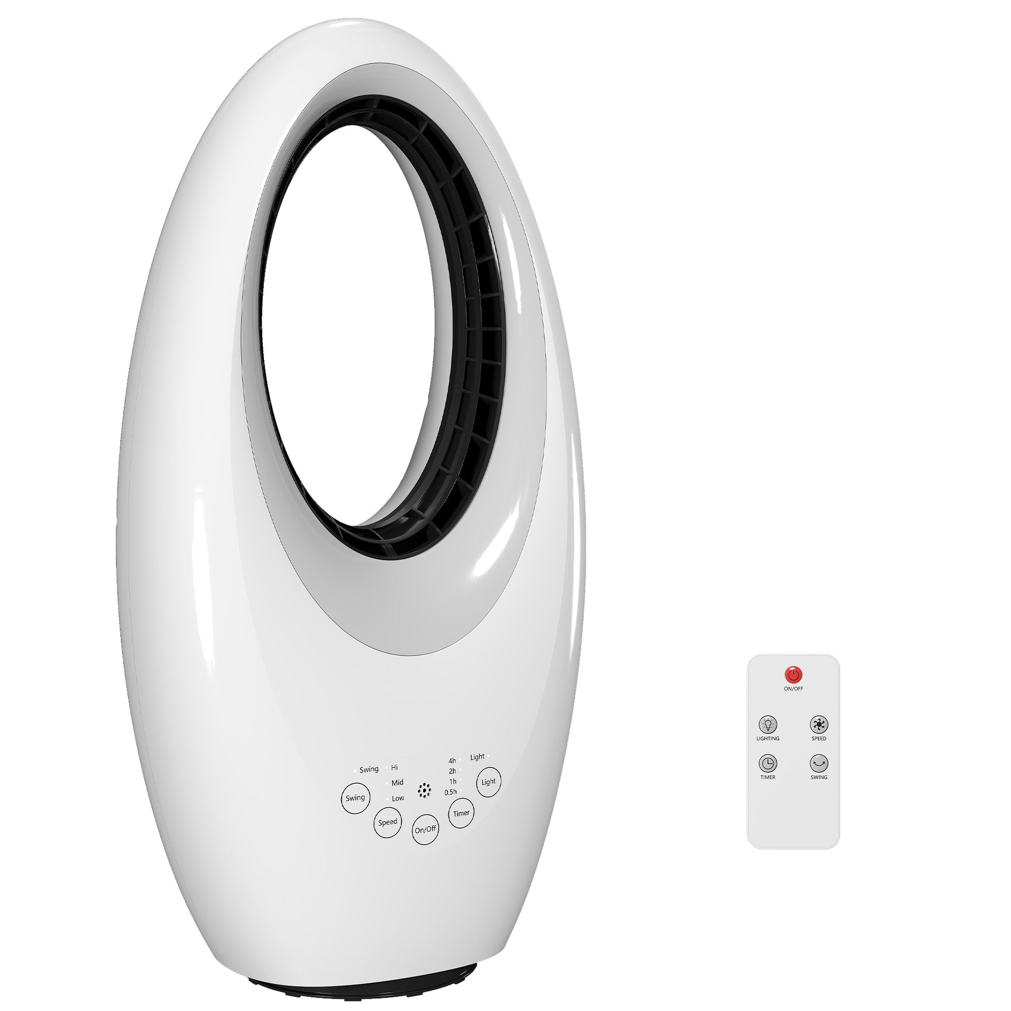 Tårnventilator Uden Rotorblade, Støjsvag Ventilator Med 60â° Oscillation, Led Belysning, 3 Hastigheder, 7,5 Timer Black Friday Aosom Tilbud