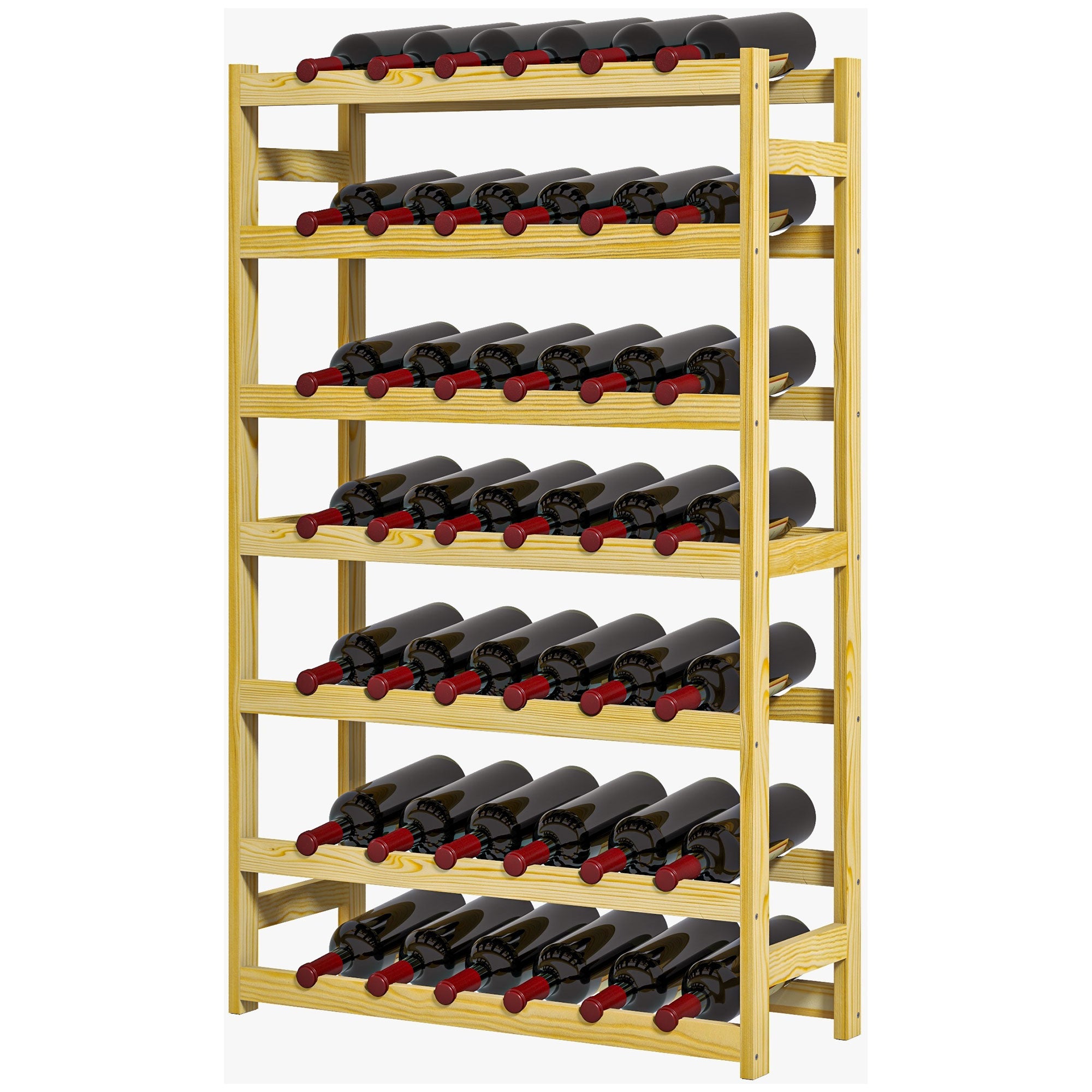 Vinreol, 7 Hylder, Til 42 Flasker, Anti Tip, Fyrretræ, 63x25x102cm, Natur Black Friday Aosom Tilbud