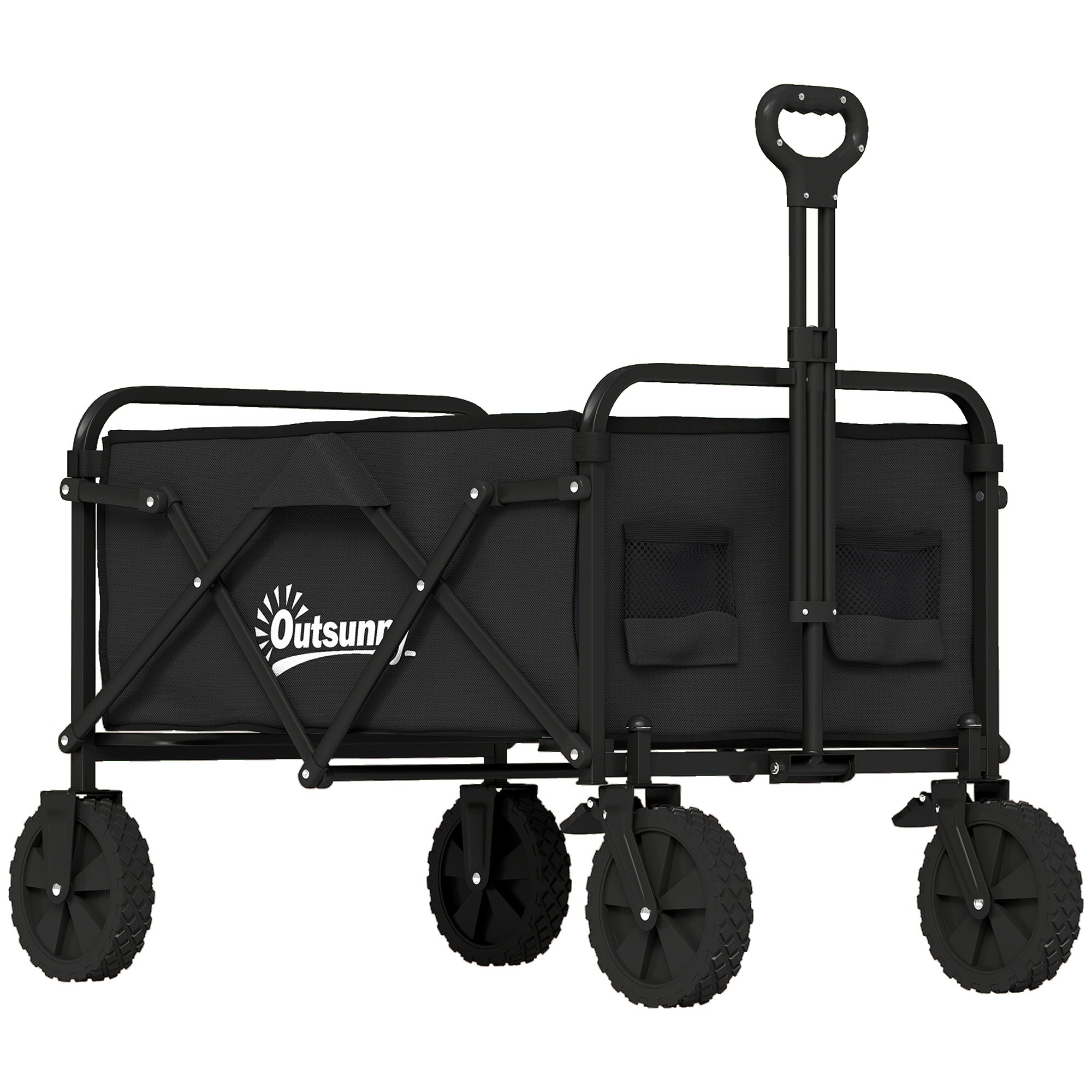 Sammenklappelig Sækkevogn, Havevogn, Transportvogn Med Håndtag, Justerbar Håndtagshøjde, Drikkeholder, Sort Black Friday Aosom Tilbud