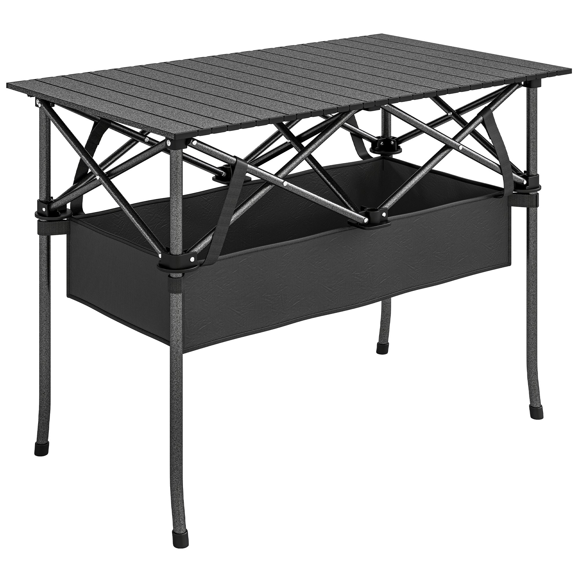 Sammenklappeligt Og Rulleligt Picnicbord, Bærbart Campingbord Med Nethylde Og Bæretaske Til Udendørs Brug, Sort Black Friday Aosom Tilbud