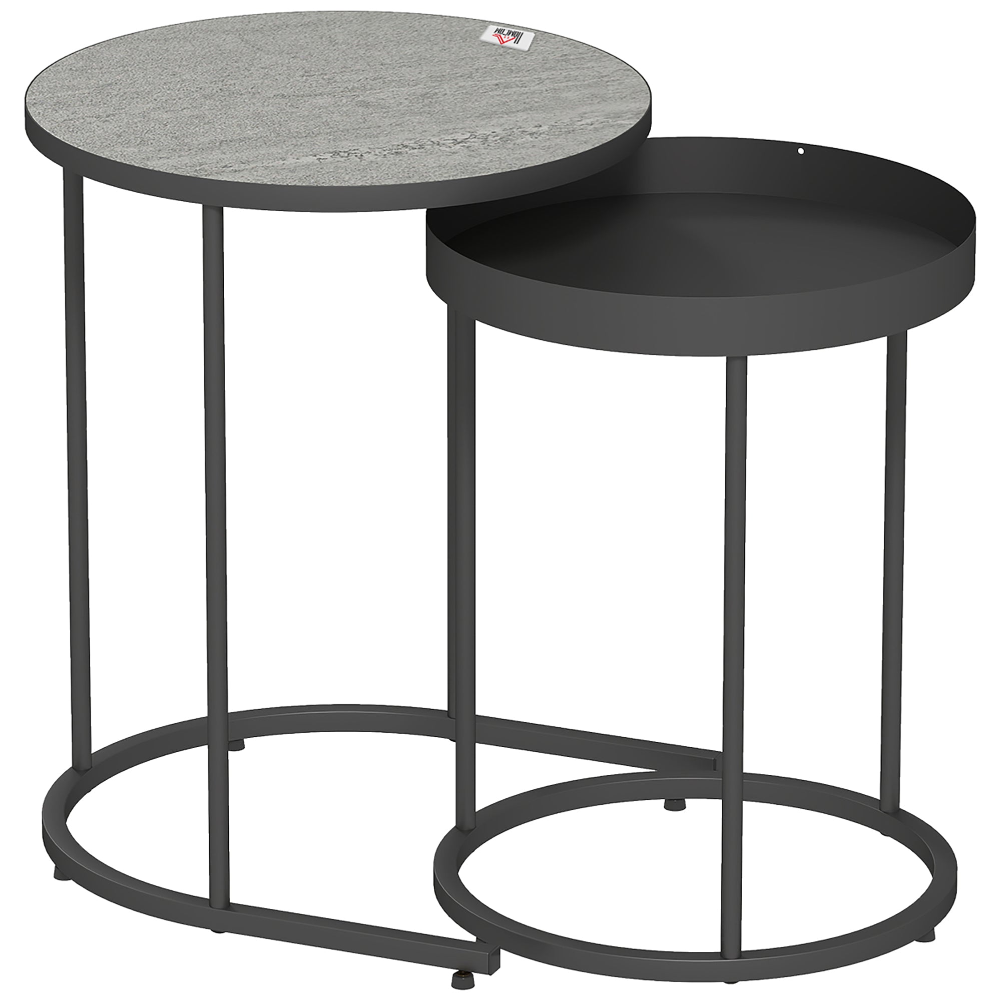 Sæt Med 2 Stueborde, Stabelbare, Bakkedesign, Metal, Grå Black Friday Aosom Tilbud