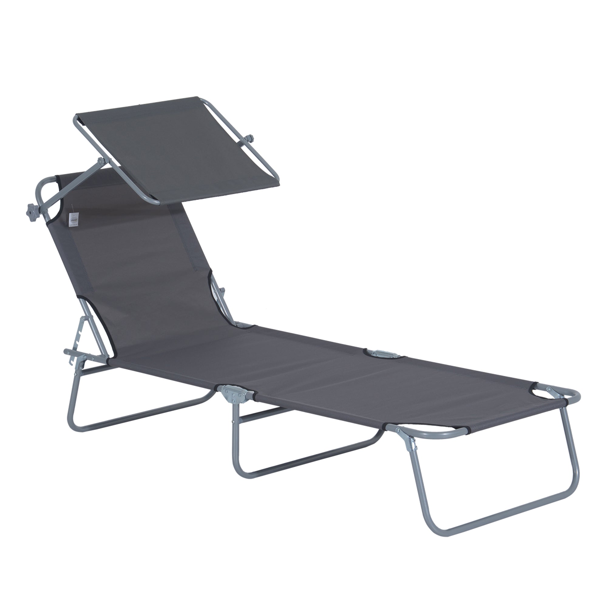 Sammenklappelig Liggestol, Havestol Med Solskærm, Wellness Stol Med Justerbar Ryglæn I 4 Positioner, Strandstol, Lasteevne Op Til 120 Kg, Egnet Til Have, Balkon Og Pool, 6 Farver (grå) Black Friday Aosom Tilbud