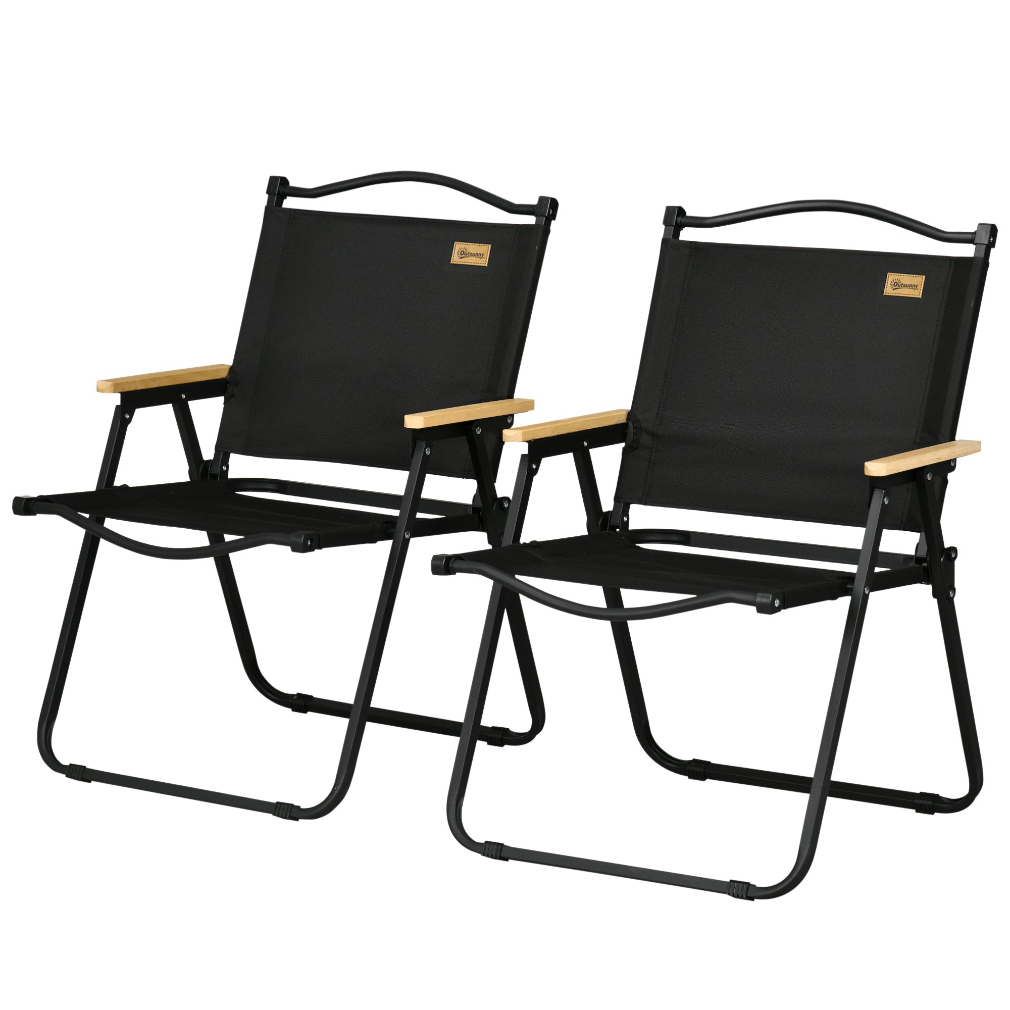 Campingstole, 2 X Strandstole, Foldbare, Stål, Trælook, Sorte Black Friday Aosom Tilbud