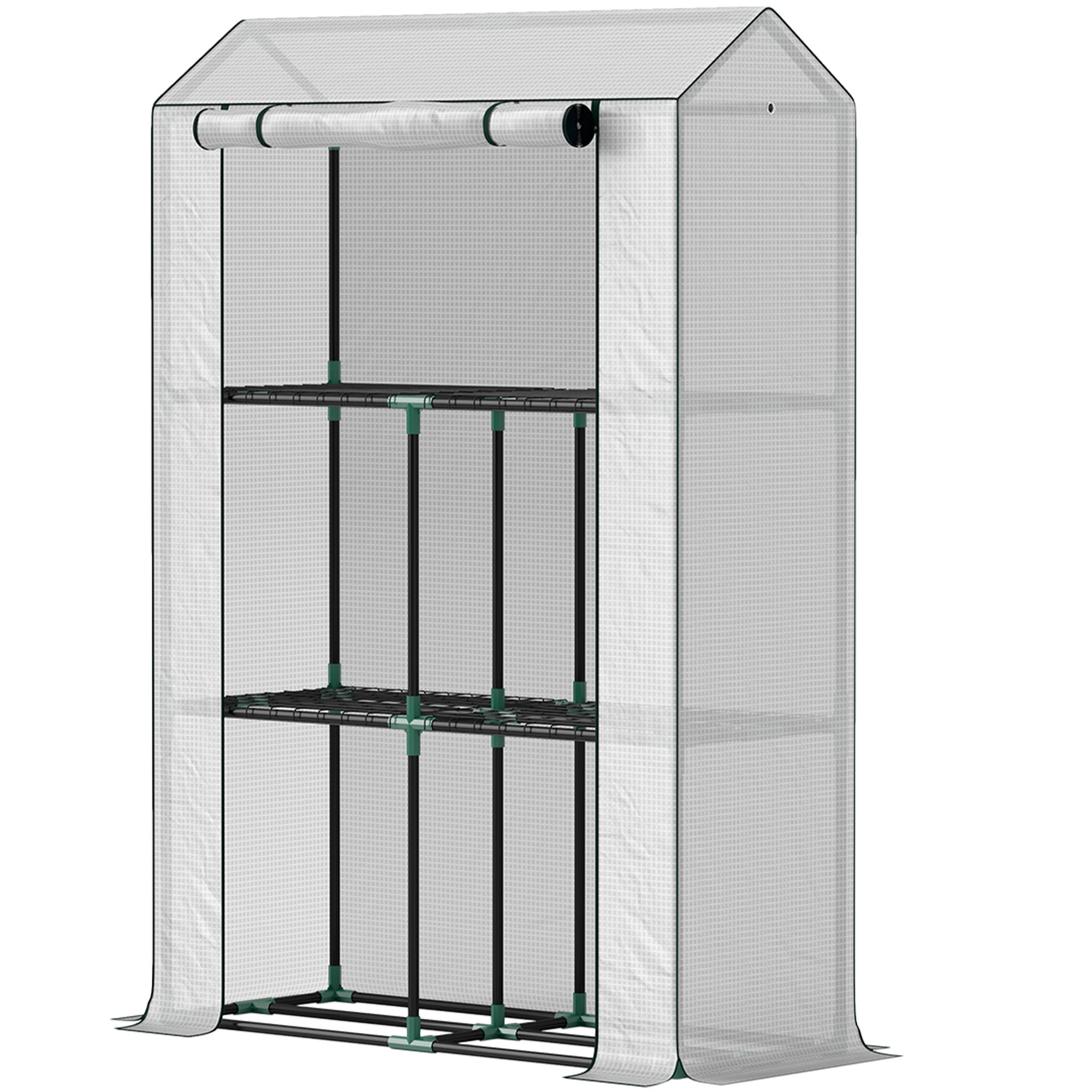 Drivhus Med 3 Lags Hylde, Uv Bestandig Plastikdør, Rulledør, 100 X 40 X 150 Cm, Hvid Black Friday Aosom Tilbud