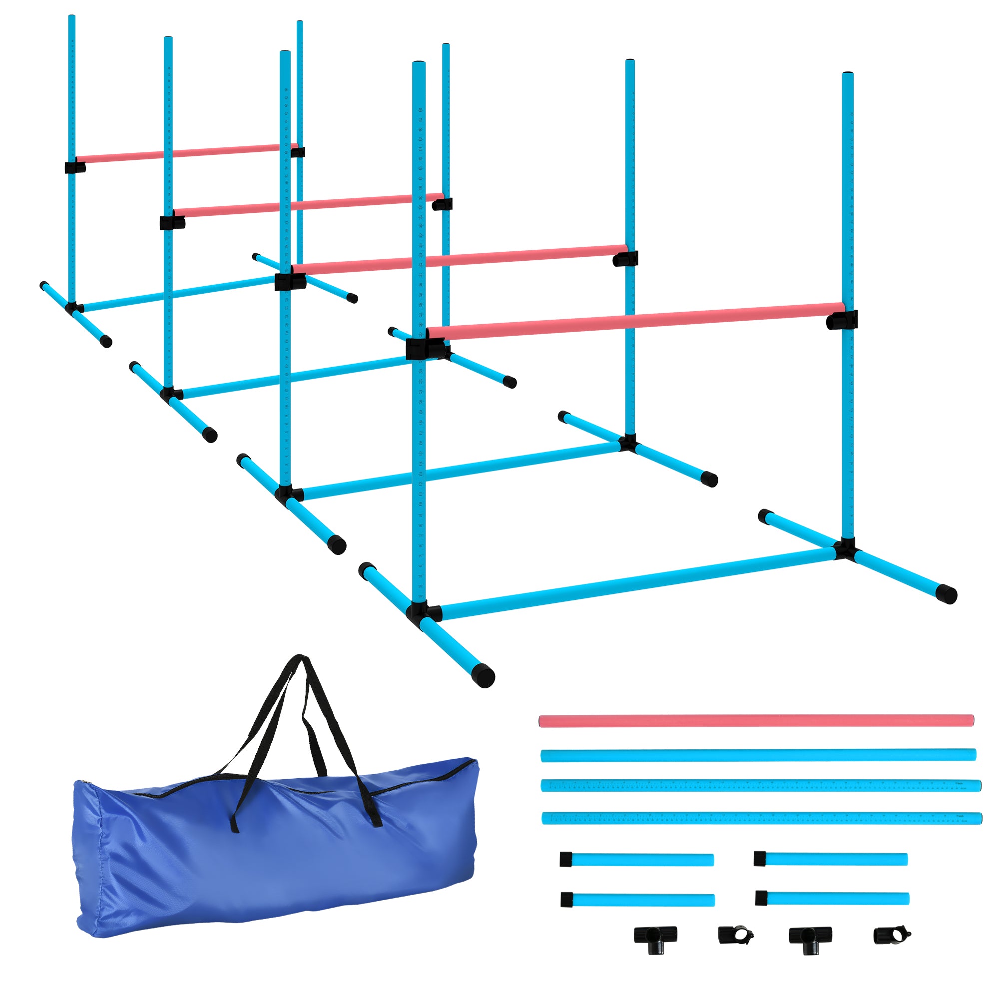 Agilitysæt Til Hunde, 4 Delt, Højdejusterbart Agilityudstyr Med 4 Forhindringer, Bæretaske, 99 X 65 X 94 Cm, Lyseblå Black Friday Aosom Tilbud