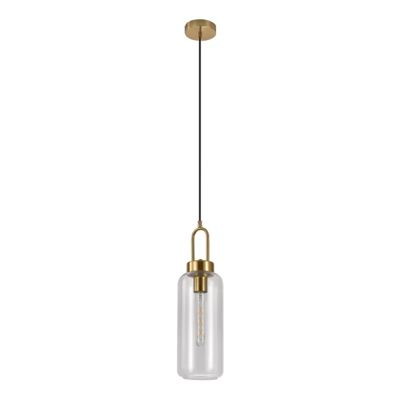 Pendel Pendel I Cylinderformet Klar Glas Og Messingfatningn150 Cm Stofledning Pære: E27 40w   6406110 Black Friday Homeshop Tilbud