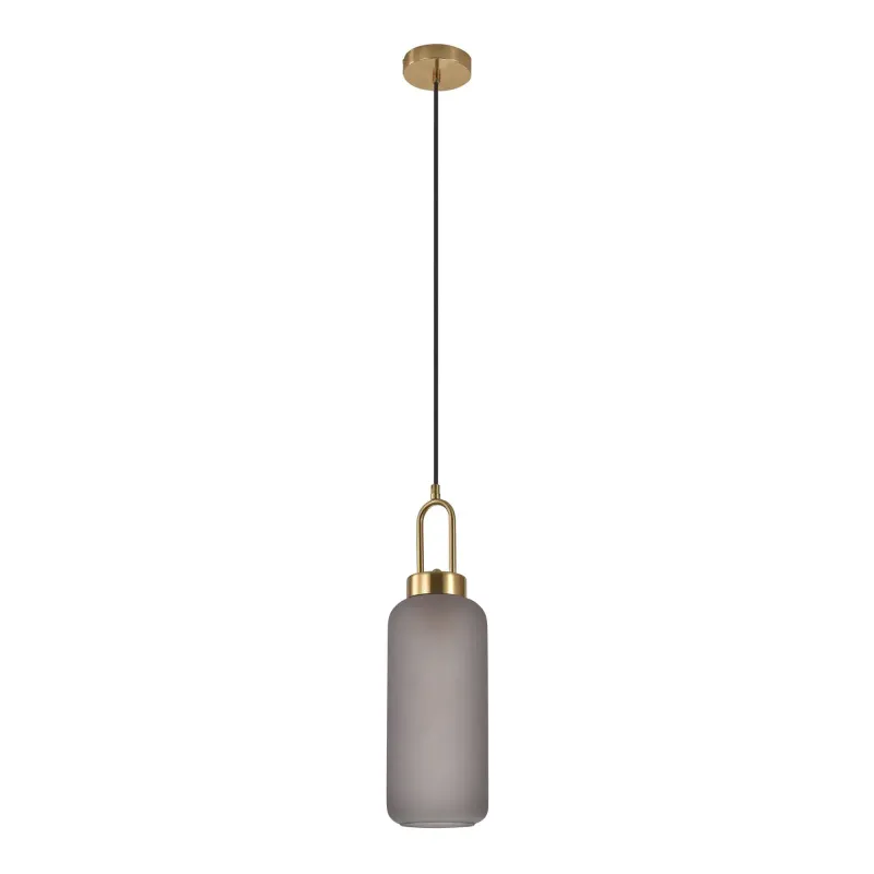 Pendel Pendel I Cylinderformet Mat Smokey Glas Og Messingfatningn150 Cm Stofledning Pære: E27 40w   6406115 Black Friday Homeshop Tilbud